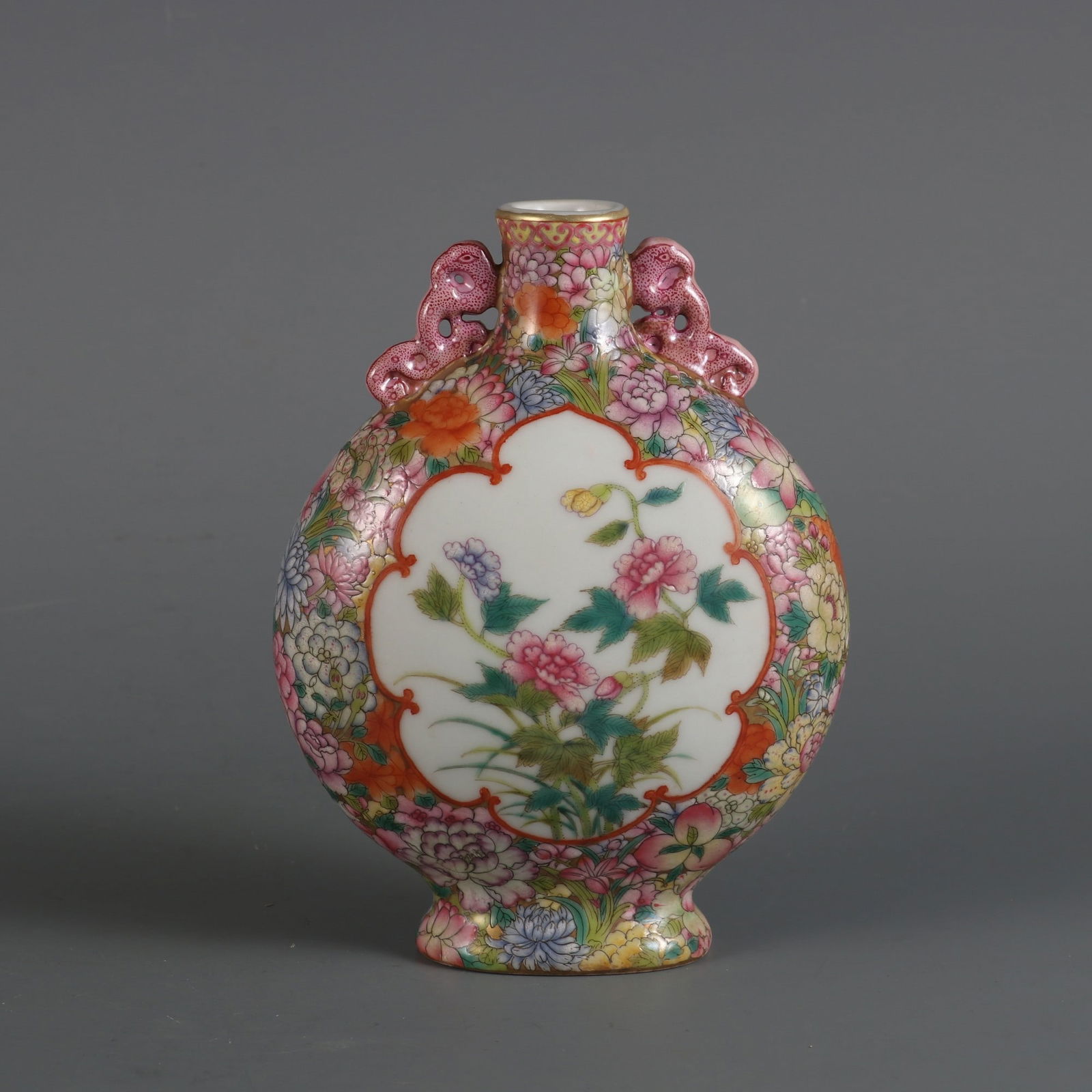 An Exquisite Famille-Rose Painted Gold Flower Pattern Double-Ears Vase (1 of 8)