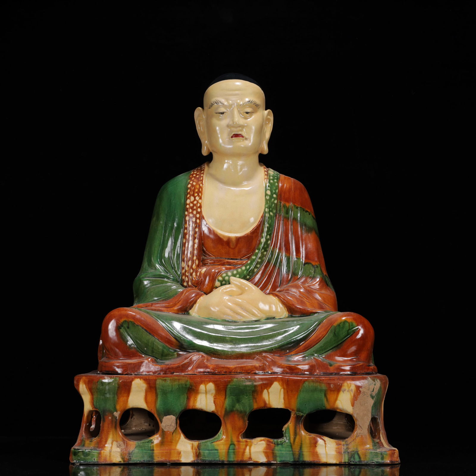 An Rare Liao Tri-Color Glazed Pottery Statue of Arhat (1 of 16)