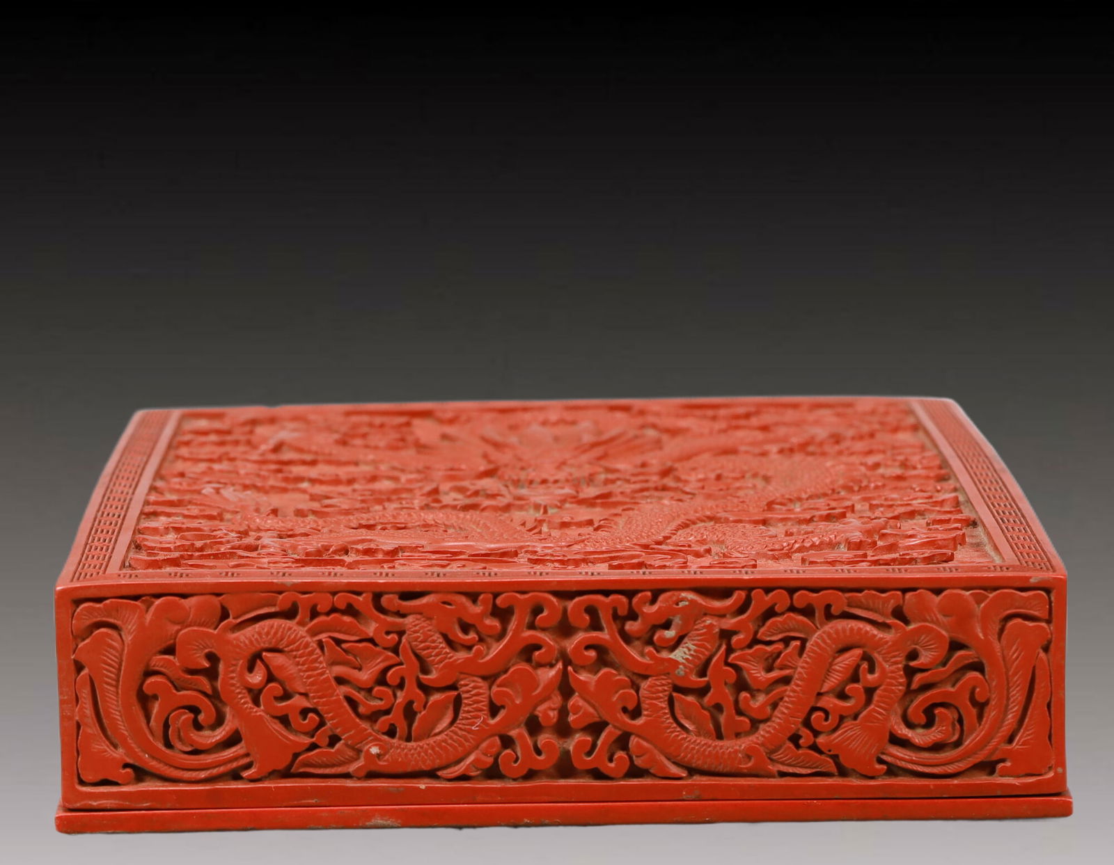A Craved Red Lacquer Auspicious Cloud and Dragon Pattern Box - 2