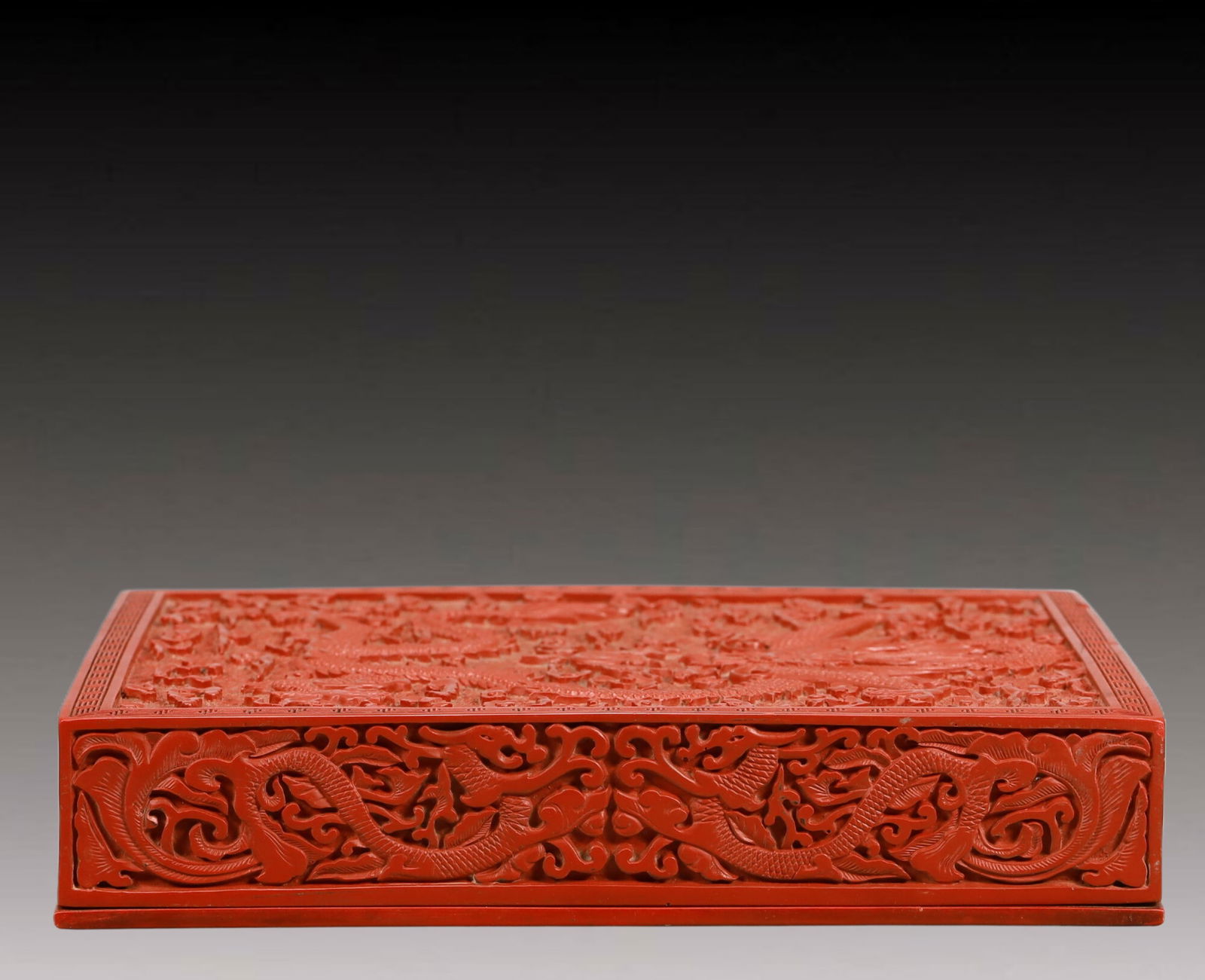 A Craved Red Lacquer Auspicious Cloud and Dragon Pattern Box - 7