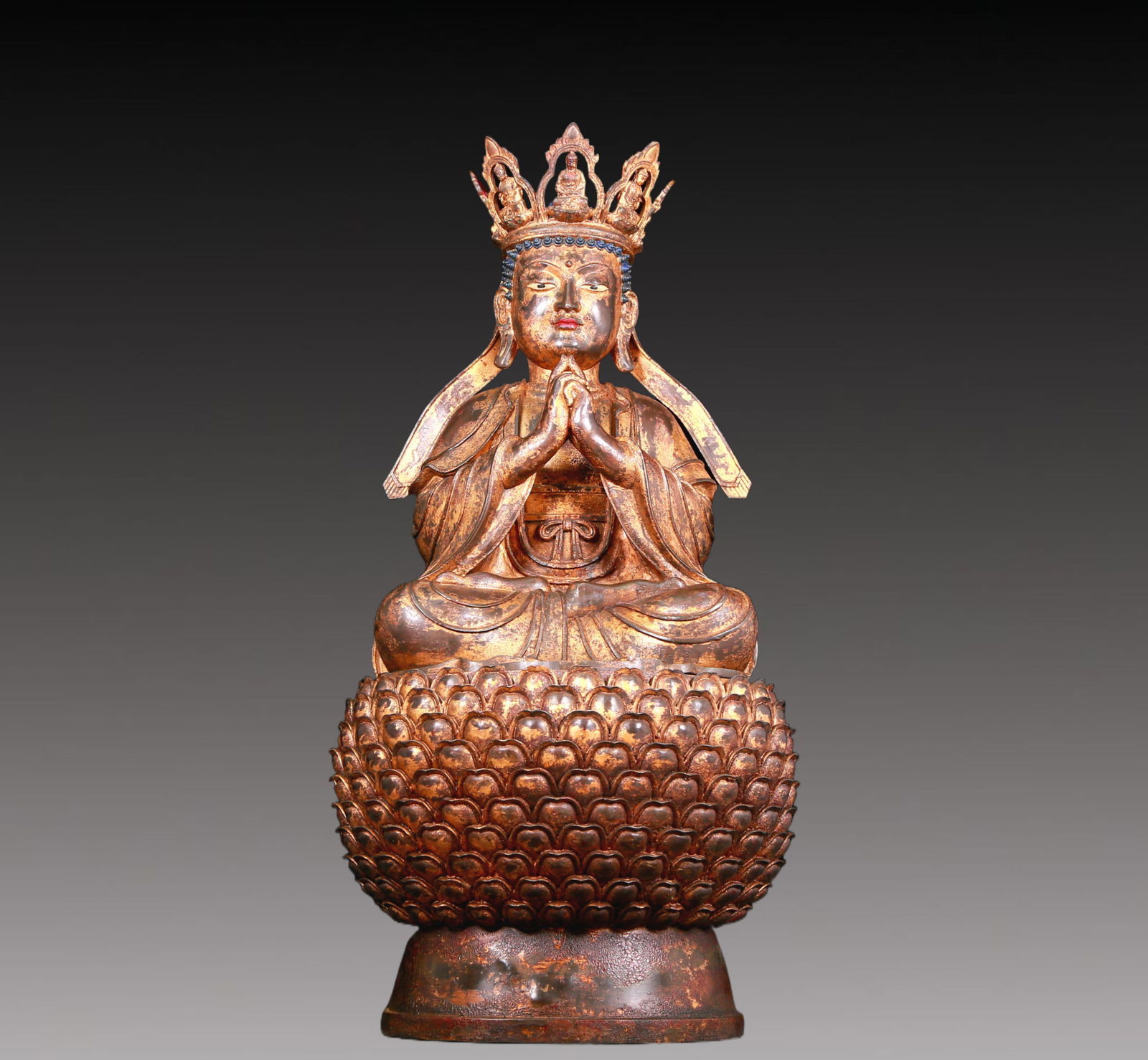 A Rare Gilt Bronze Statue of Sakyamuni: A Rare Gilt Bronze Statue of Sakyamuni,Ming Dynasty,China,Size:13.4inx12.6inx28.3in ,Weight:27.21Kg 