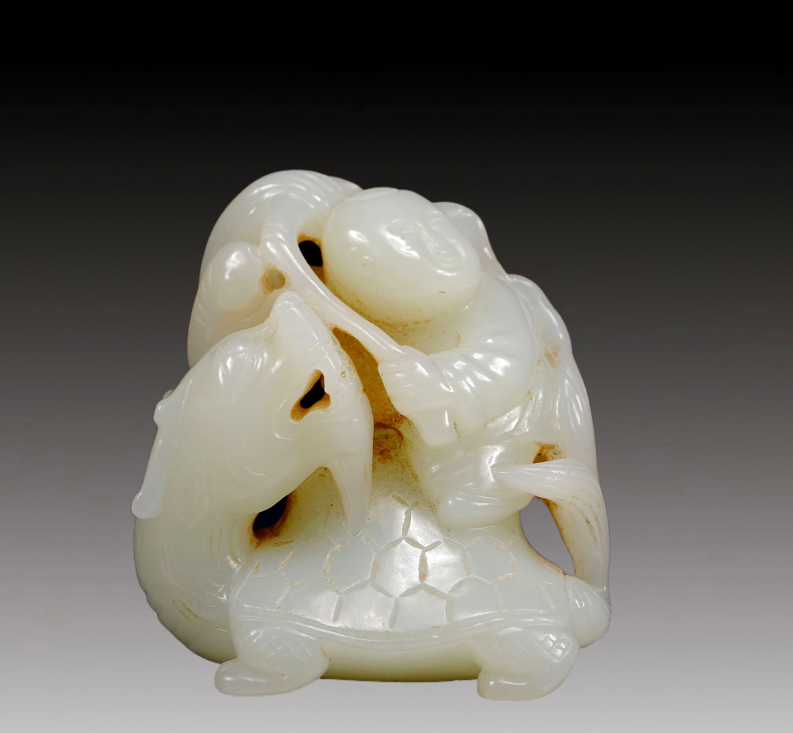 An Exquisite White Jade Figure and Auspicious Beast Ornament (1 of 6)