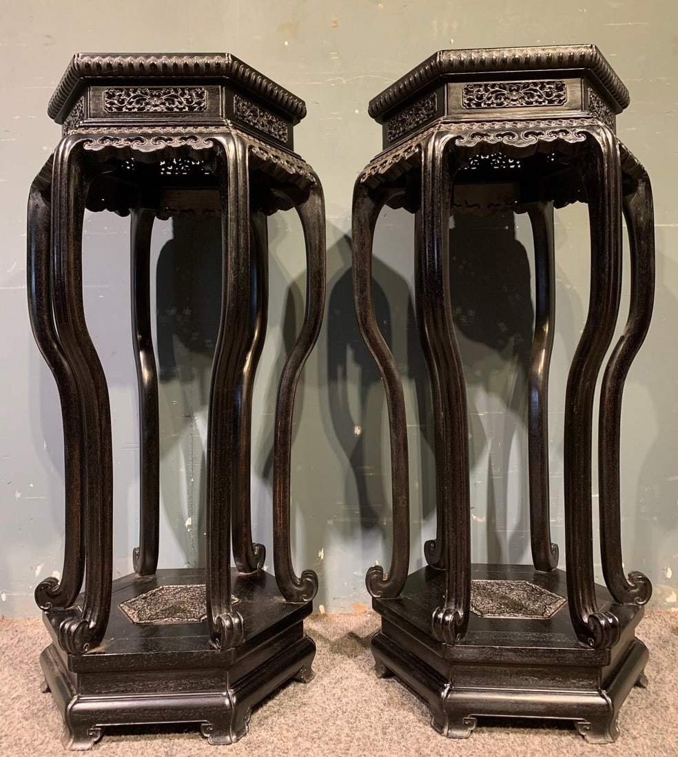 A Pair of Huge Zitanwood Flower Pattern Shelfs (1 of 9)