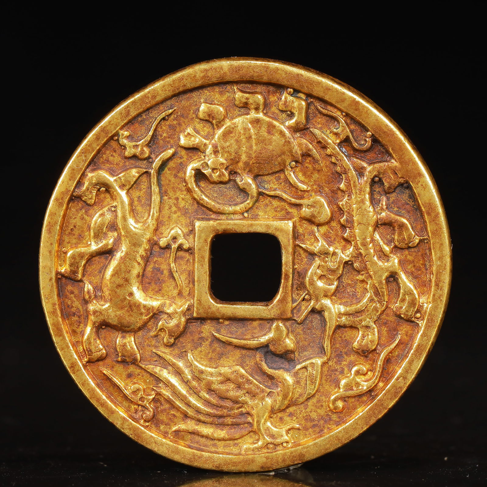 An Exquisite Gilt Bronze Auspicious Beast Pattern Coin (1 of 2)