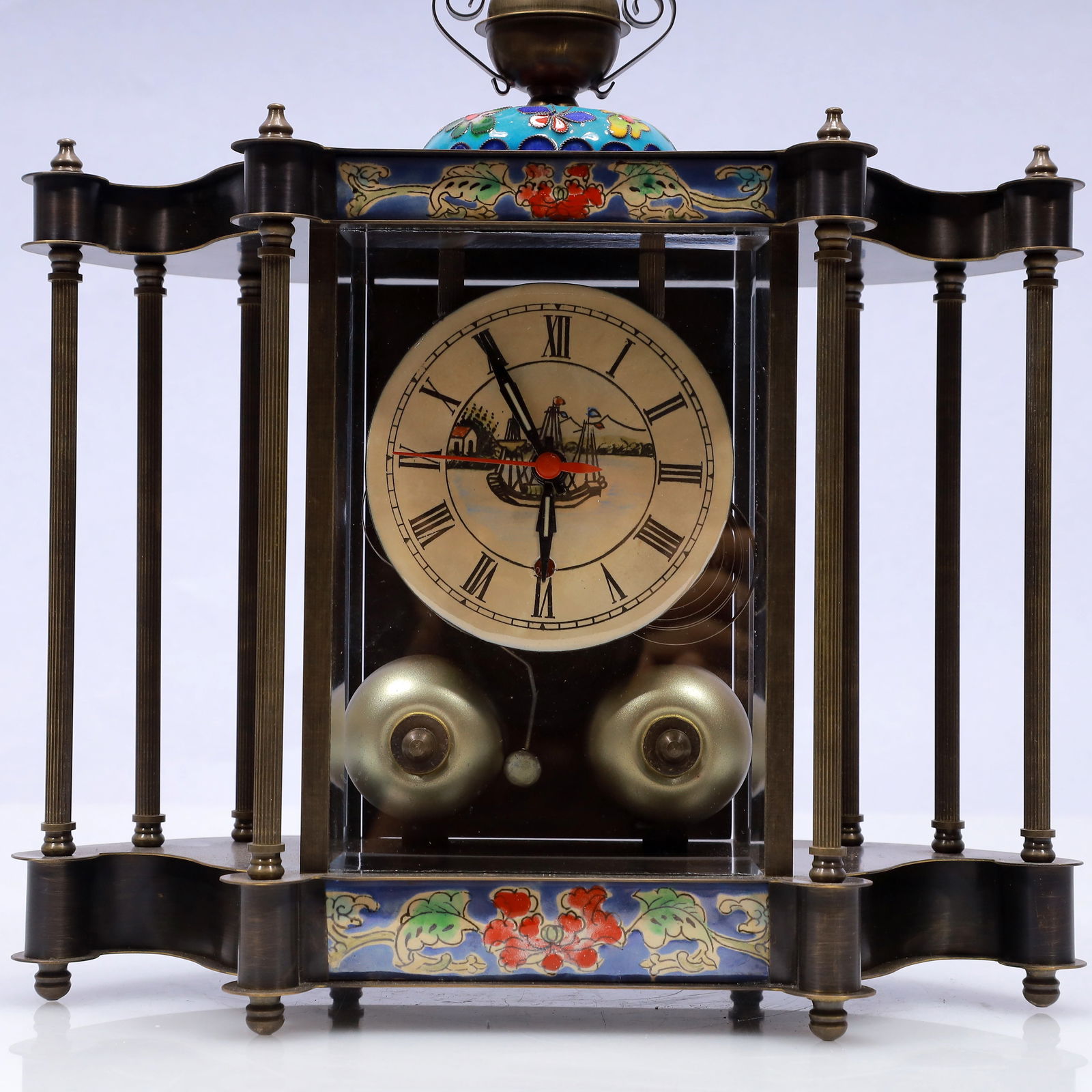 An Exquisite Cloisonne Flower Pattern Table Clock Ornament - 3