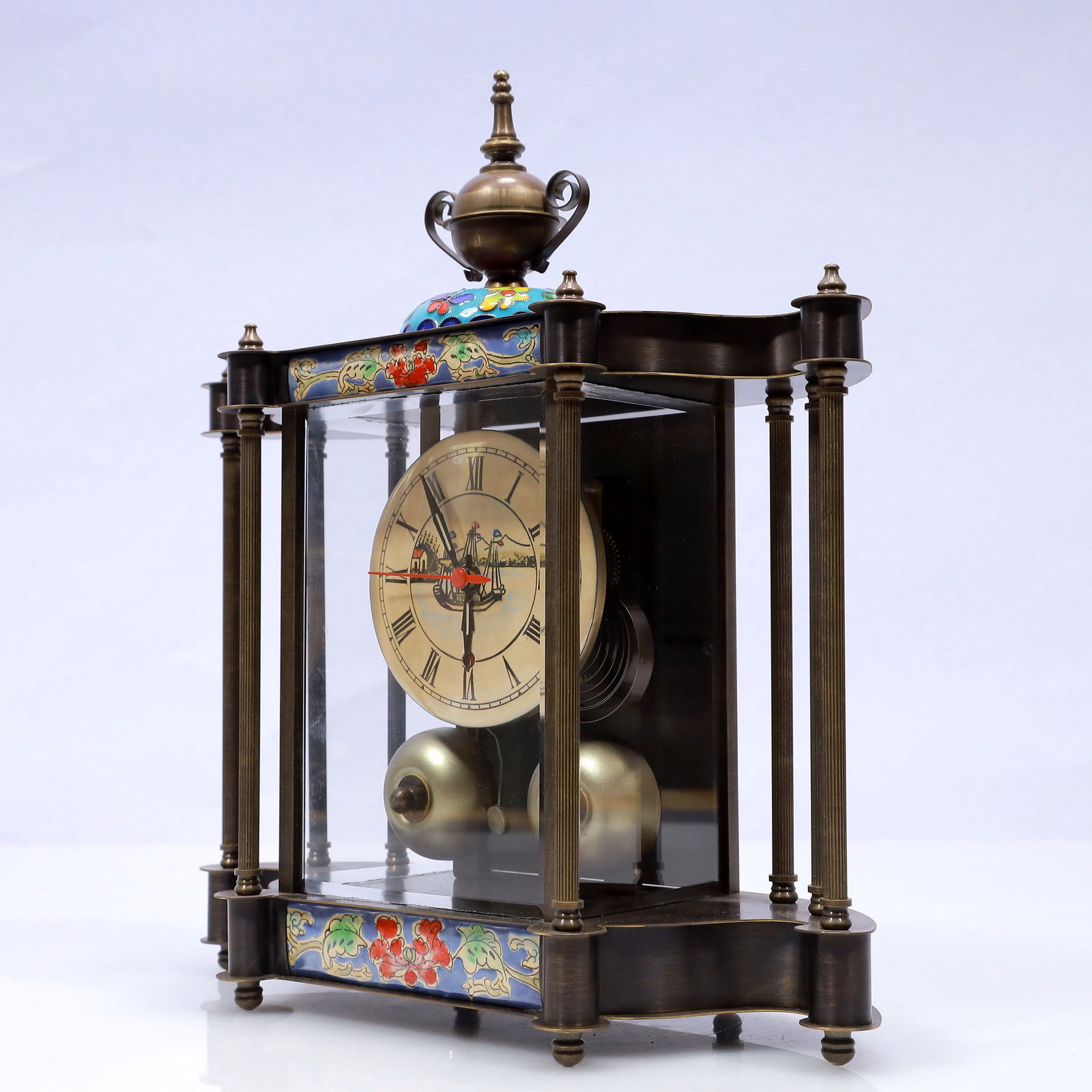 An Exquisite Cloisonne Flower Pattern Table Clock Ornament - 4