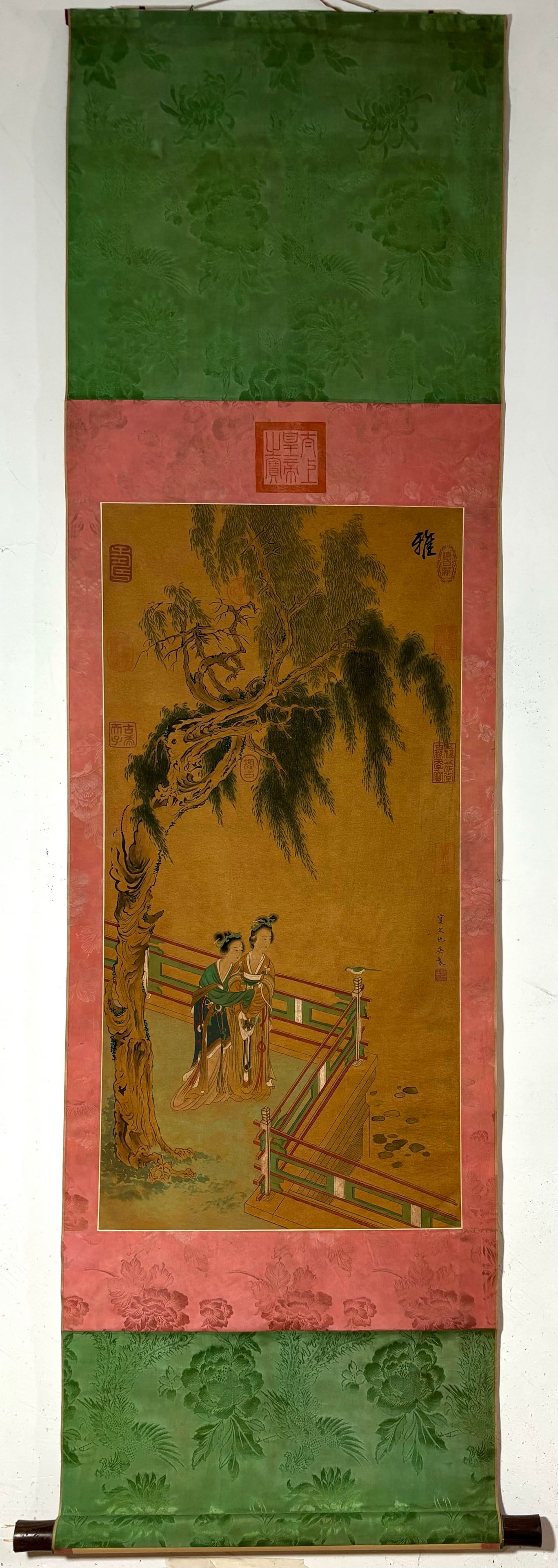 A Chinese Vertical Scroll Ink Painting of Landscape and Figure on Silk,Chou Ying (1 of 9)