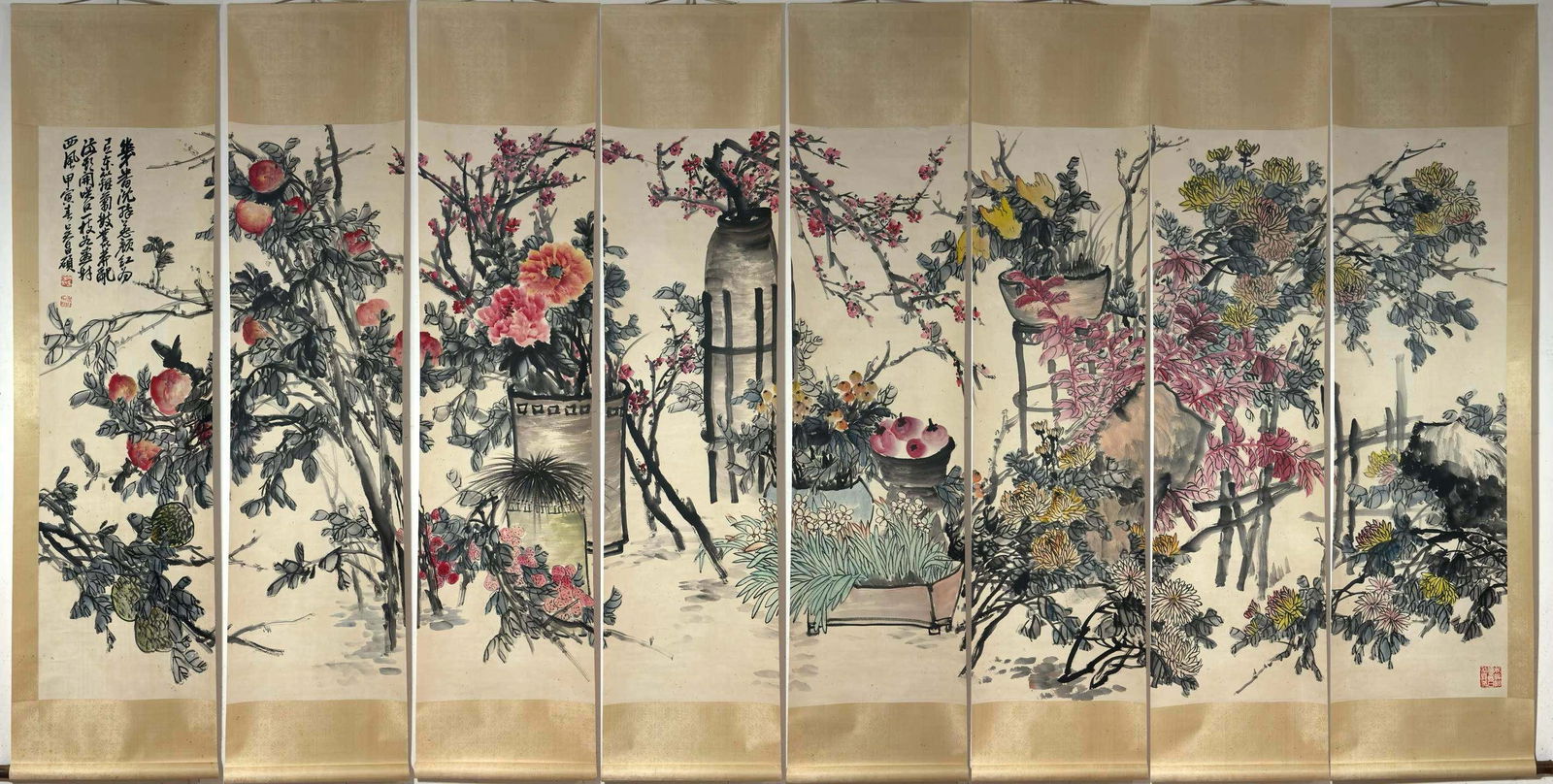 A Set of Chinese Vertical Scroll Ink Painting of Flower and Fruit on Paper,Wu Changshuo (1 of 10)