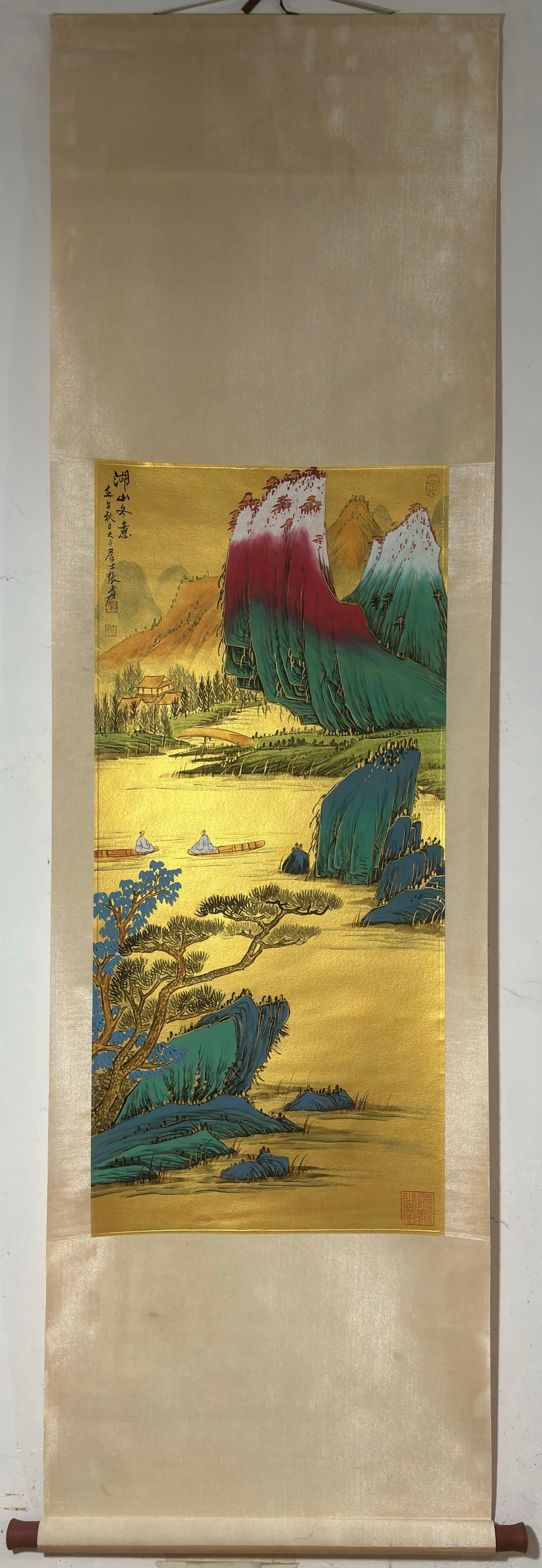 A Chinese Vertical Scroll Ink Painting of Landscape and Figure on Paper,Zhang Daqian: A Chinese Vertical Scroll Ink Painting of Landscape and Figure on Paper,Zhang Daqian,Size:(Without frame)37.8inx17.3in 一幅中国水墨山水人物&