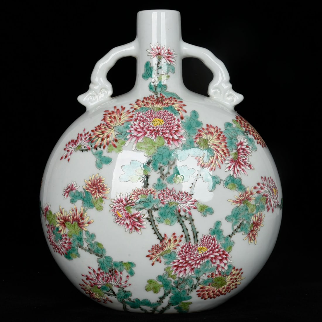 An Exquisite Famille-Rose Chrysanthemum Pattern Double-Ears Vase,With Poem (1 of 9)