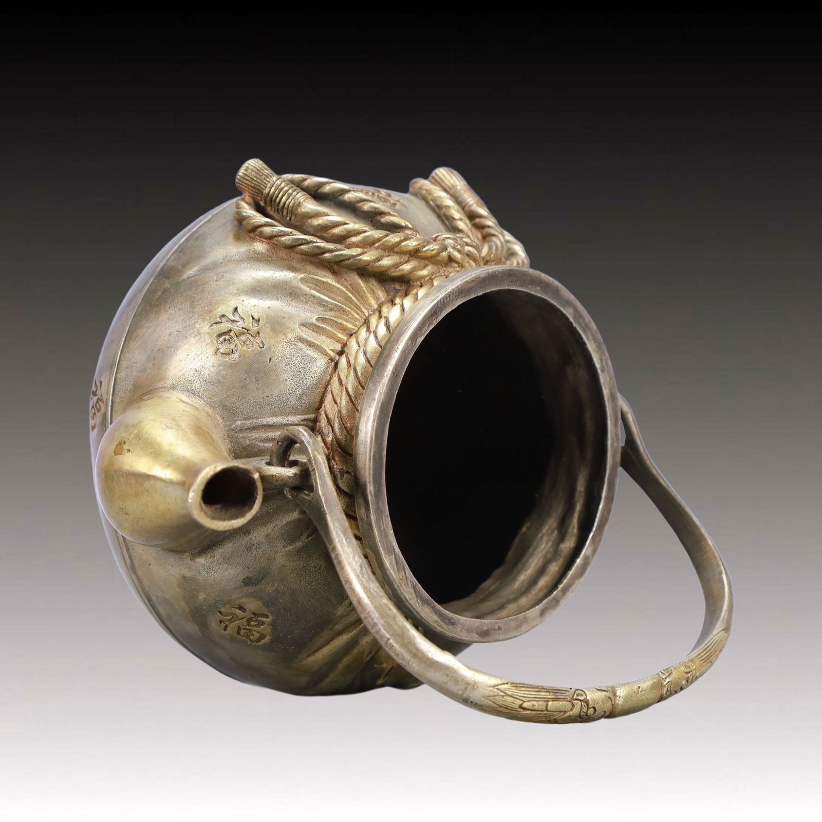 A Rare Gilt Silver Fu-Character Pattern Teapot - 8