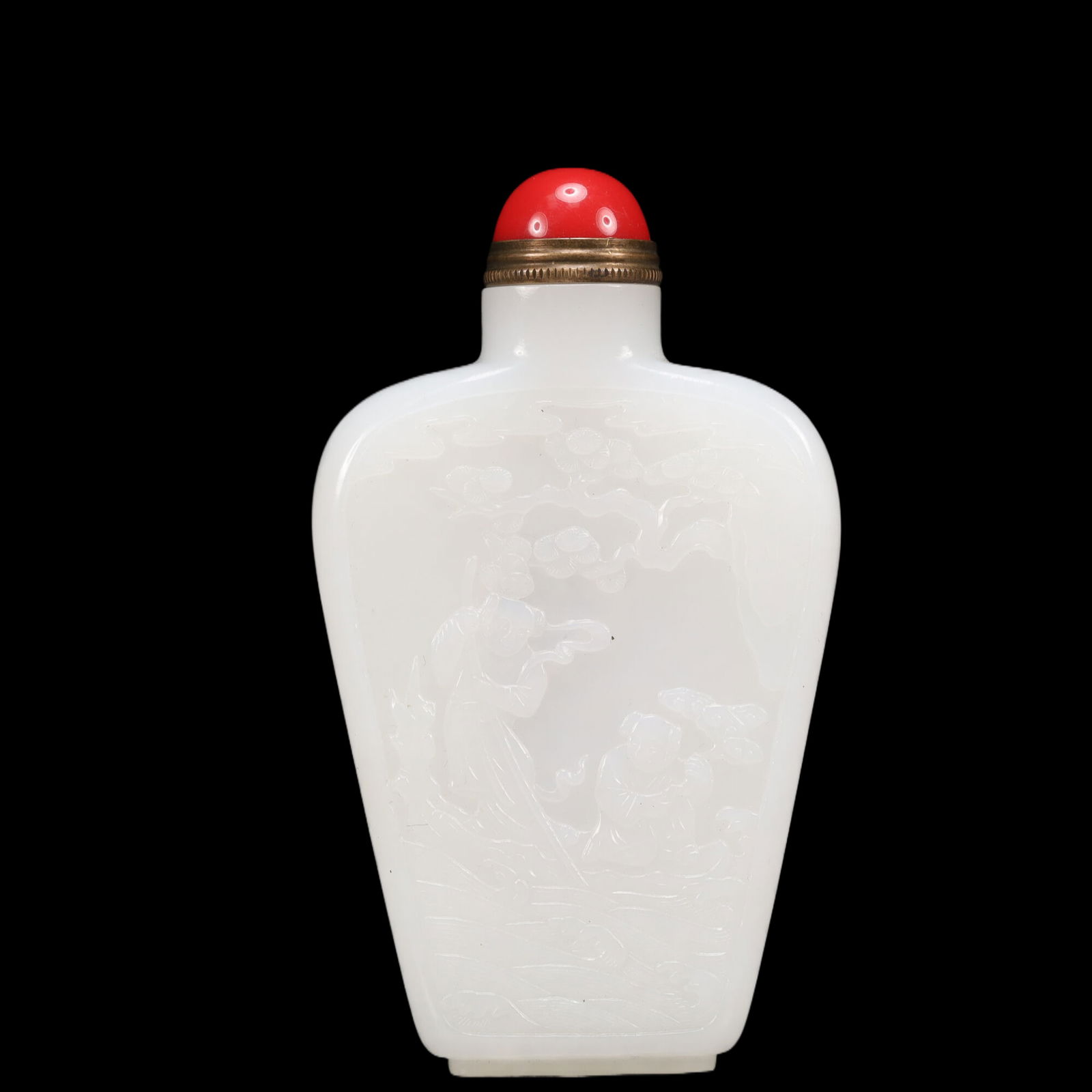 An Exquisite White Jade Character and Story Pattern Snuff Bottle, Inlaid Gems (1 of 7)