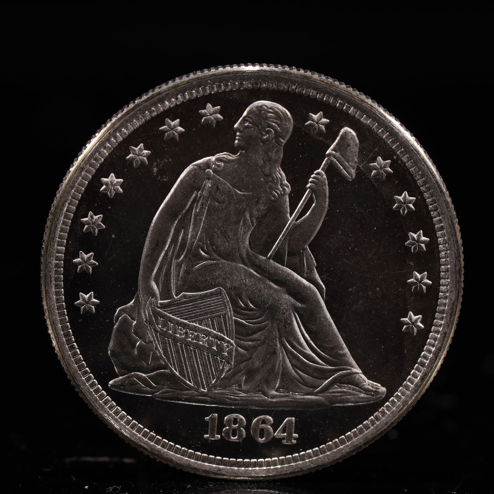 USA One Dollar 1864 Coin: American coin. IN GOD WE TRUST / LIBERTY / 1864 / UNITED STATES OF AMERICA / ONE DOL. Weight:26.9g.