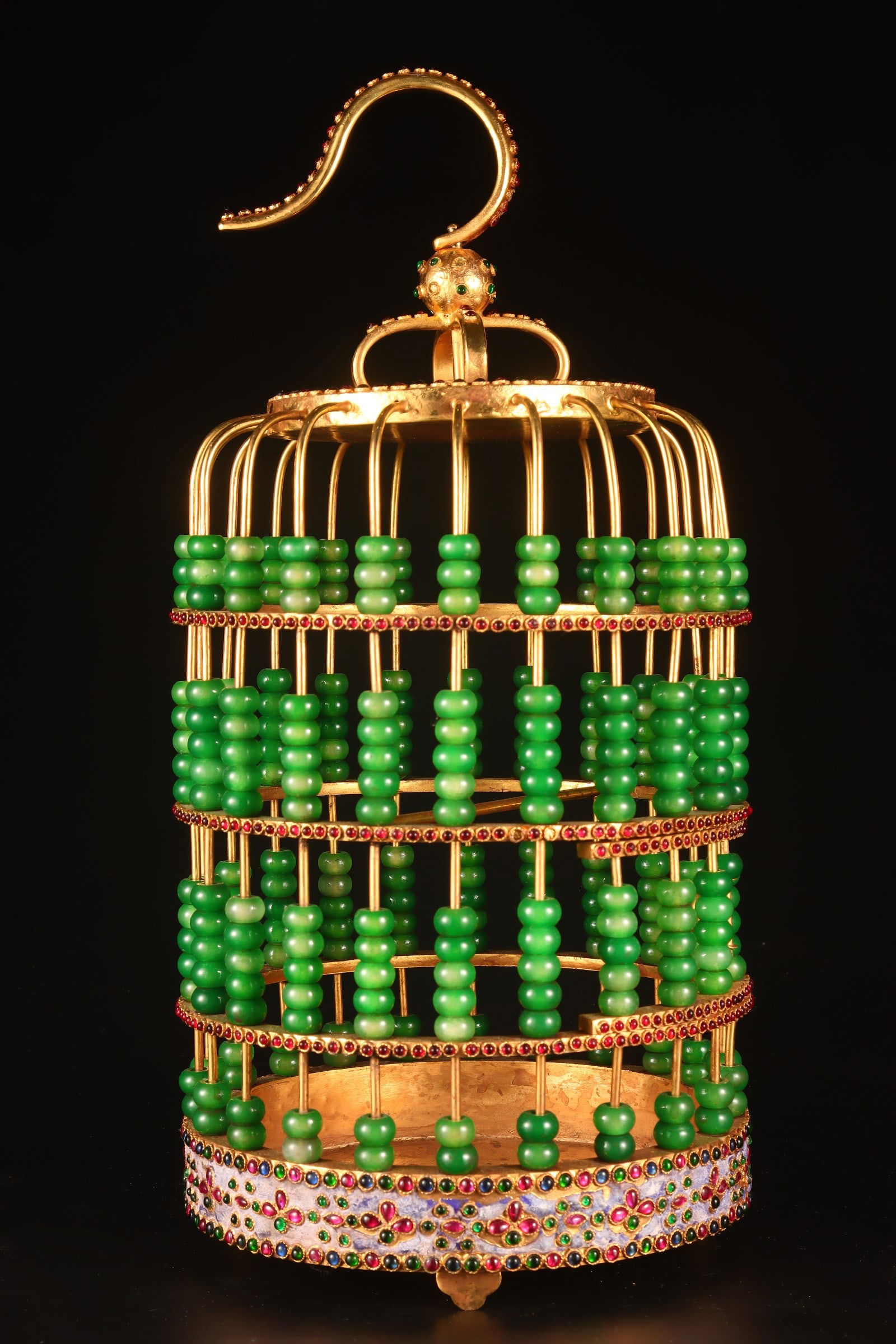 A Huge Gilt Bronze Inlaid Jadeite Tripod Birdcage (1 of 9)