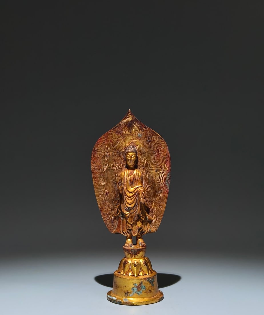 A Solemn Gilt Bronze Buddha Statue,With Inscription: A Solemn Gilt Bronze Buddha Statue,With Inscription,The Two Dynasties of China,Size:8.3inx3.5inx2.4in 