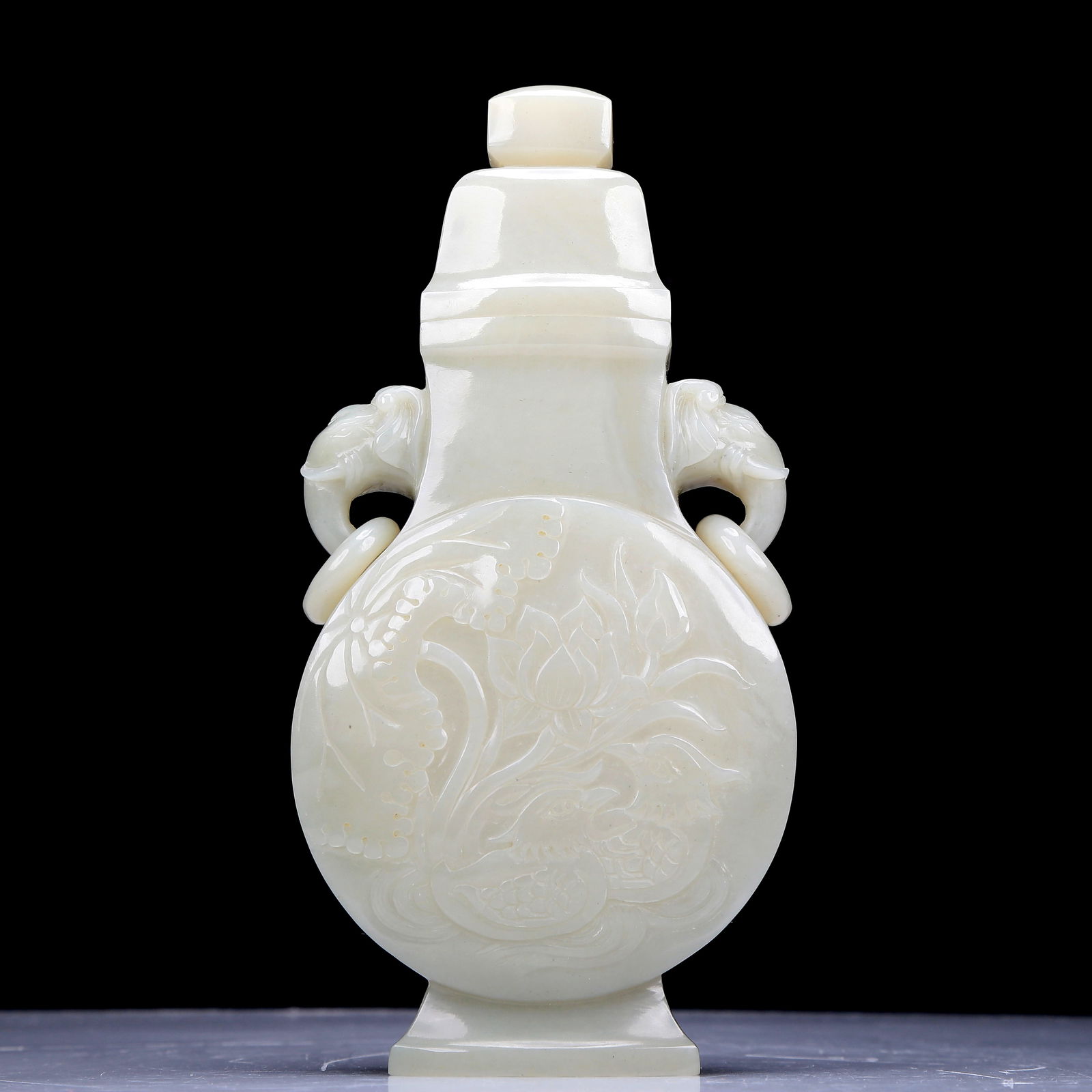 A Precious White Jade 'Bird& Flower' Elephant-Handled Vase And Cover (1 of 9)