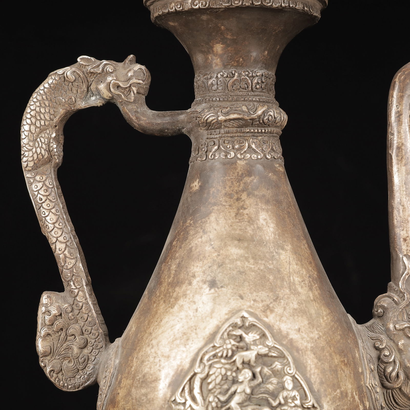 A Rare Silver Figure and Dragon Pattern Ewer - 3