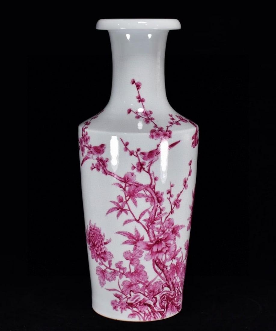 A Huge Ruby Red-Glazed Flower and Bird Pattern Vase - 3