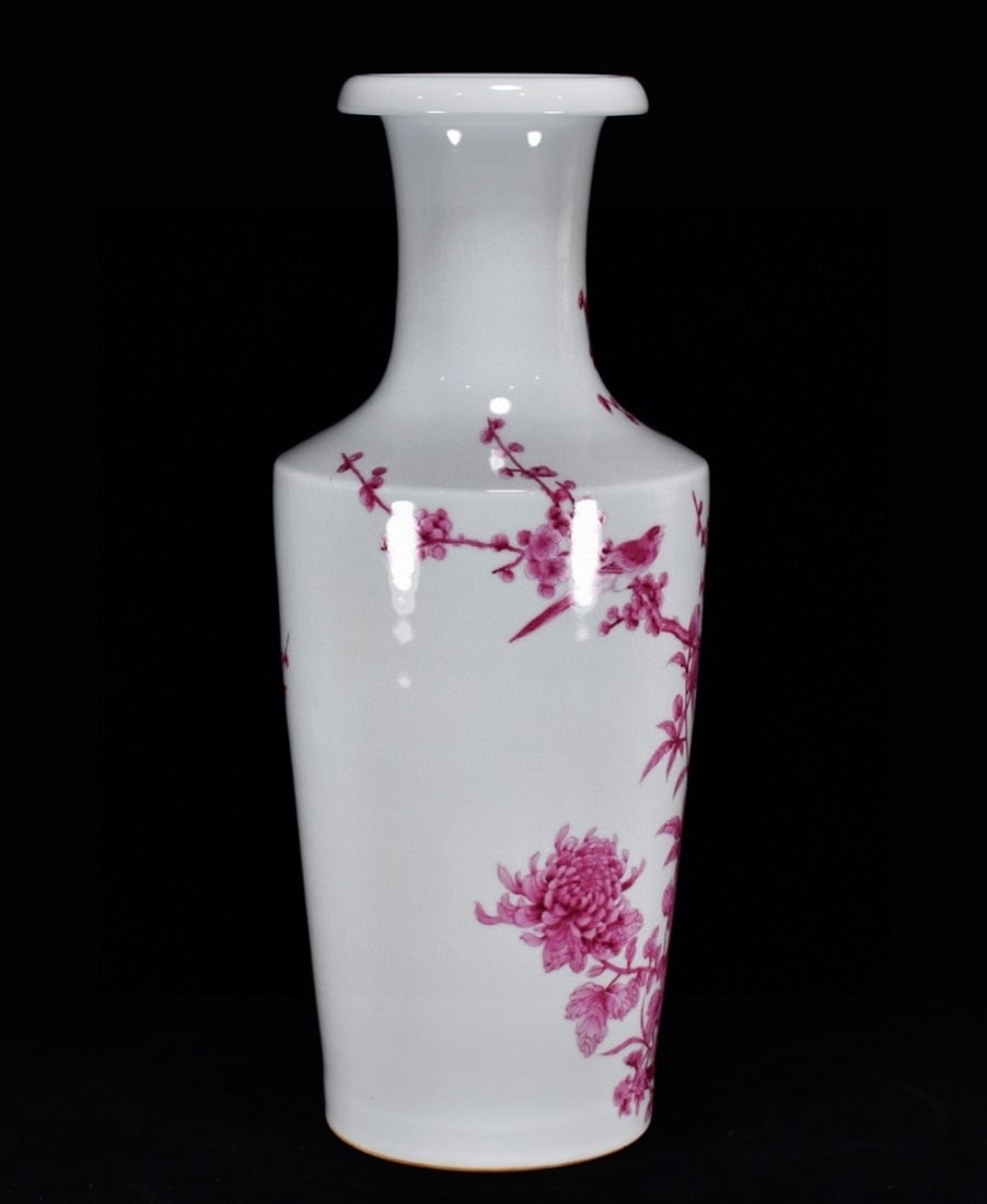 A Huge Ruby Red-Glazed Flower and Bird Pattern Vase - 4
