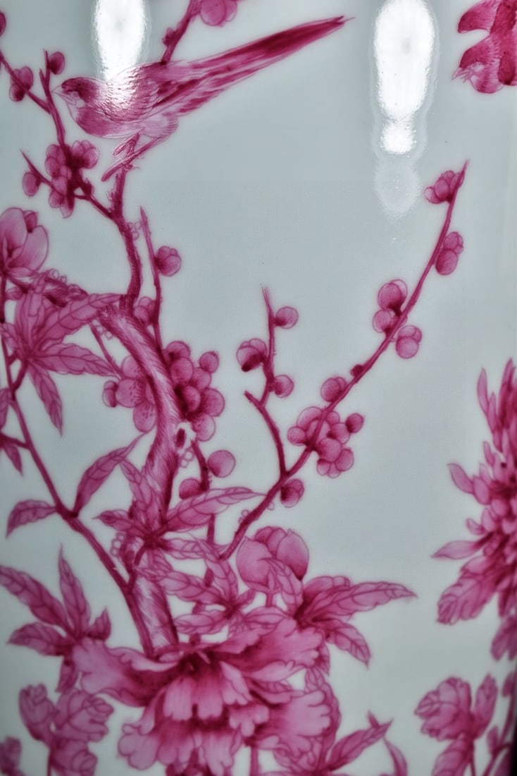 A Huge Ruby Red-Glazed Flower and Bird Pattern Vase - 6