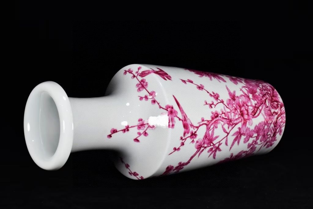 A Huge Ruby Red-Glazed Flower and Bird Pattern Vase - 7