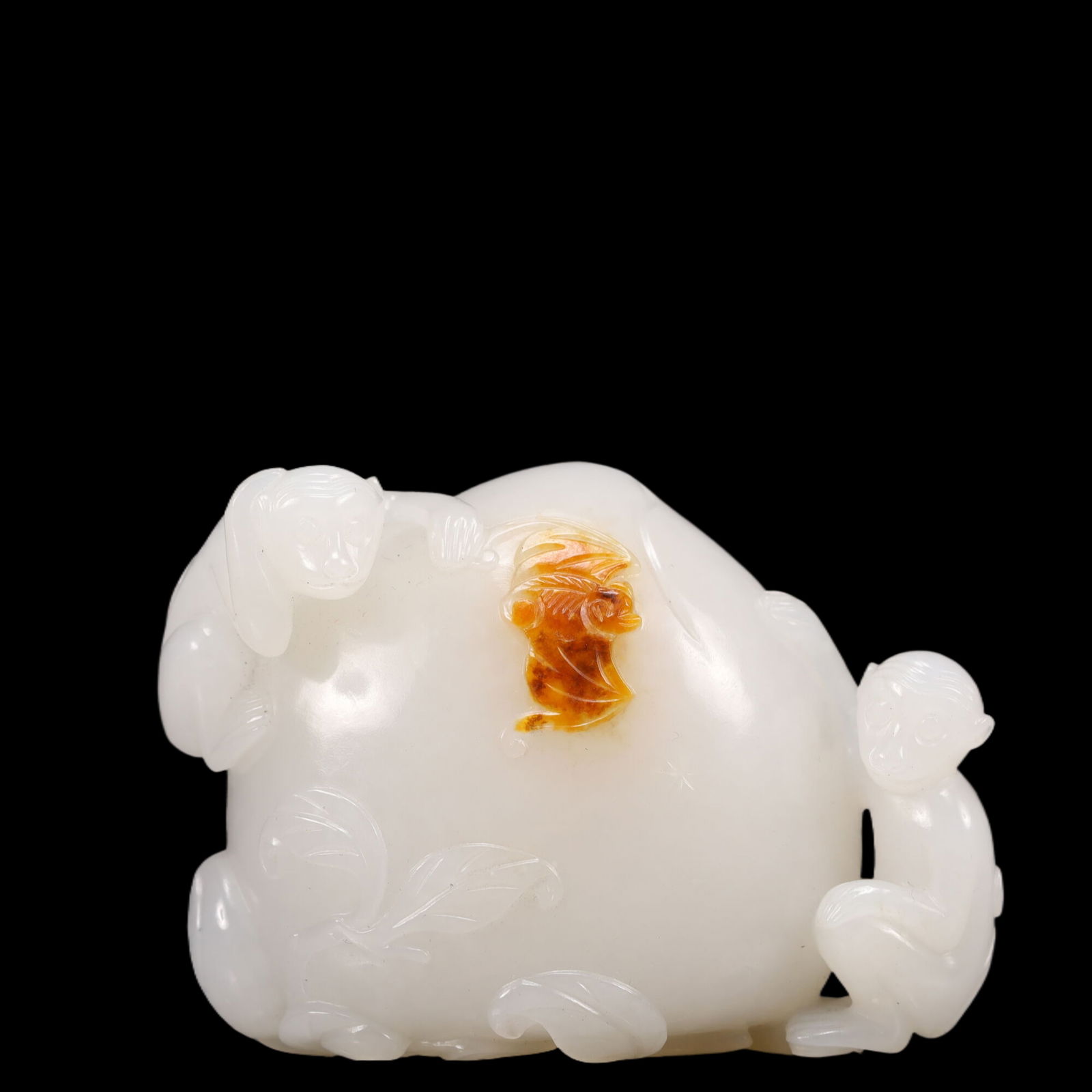 An Exquisite White Jade Monkey Pattern Peach Ornament, with poem (1 of 6)