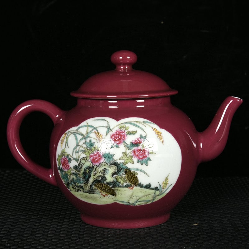An Exquisite Ruby Red-Glazed Enamel Flower and Bird Pattern Ewer - 3
