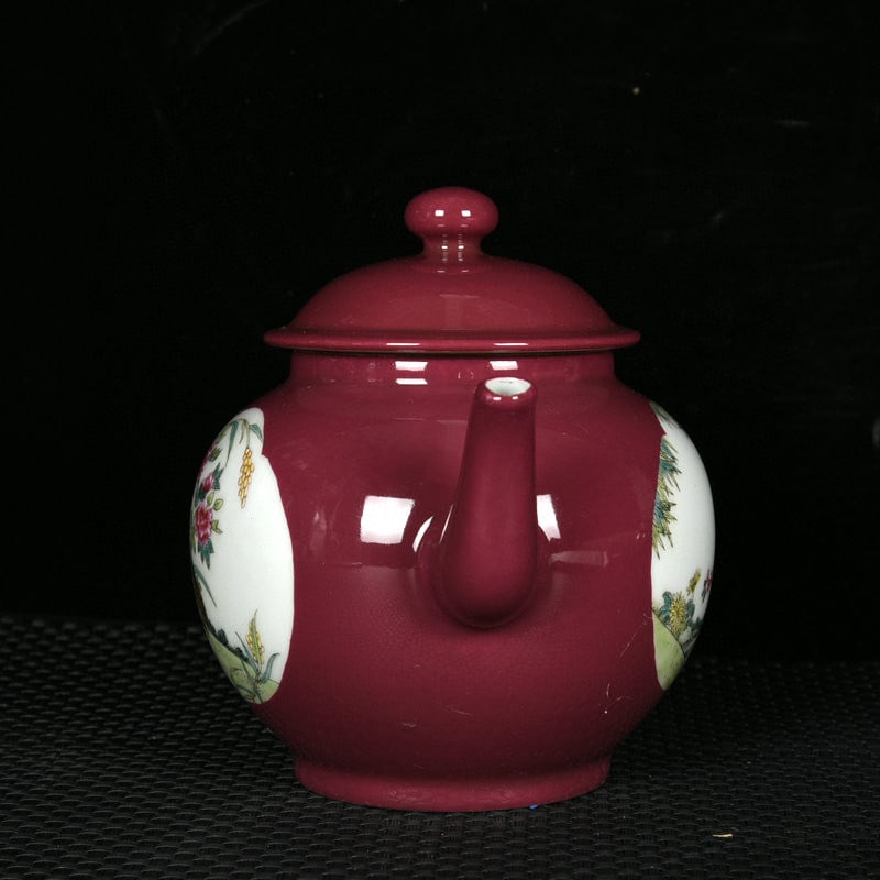 An Exquisite Ruby Red-Glazed Enamel Flower and Bird Pattern Ewer - 4