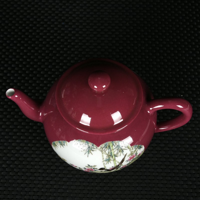 An Exquisite Ruby Red-Glazed Enamel Flower and Bird Pattern Ewer - 5