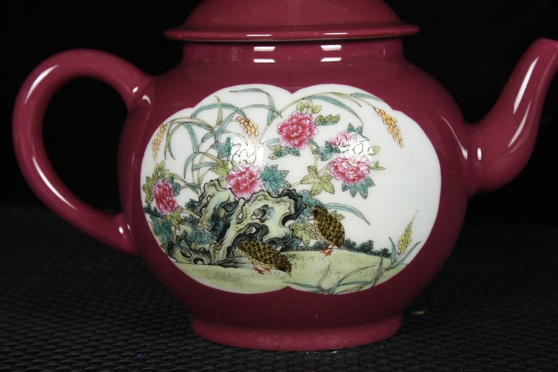An Exquisite Ruby Red-Glazed Enamel Flower and Bird Pattern Ewer - 7