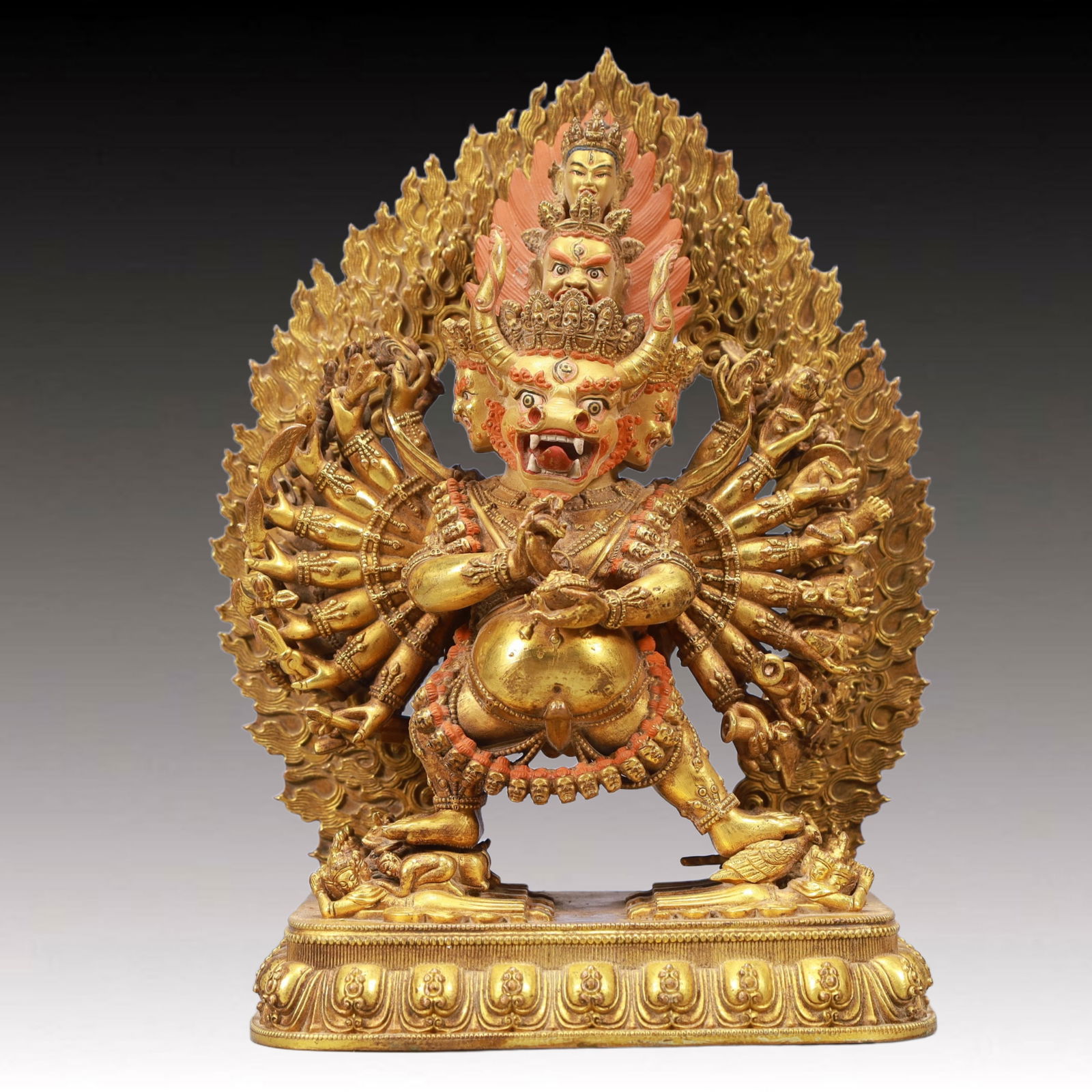 A Solemn Gilt Bronze Statue of Yamantaka: A Solemn Gilt Bronze Statue of Yamantaka,Ming Dynasty, China,Size:5.9inx3.9inx9.1in Weight:2800g 