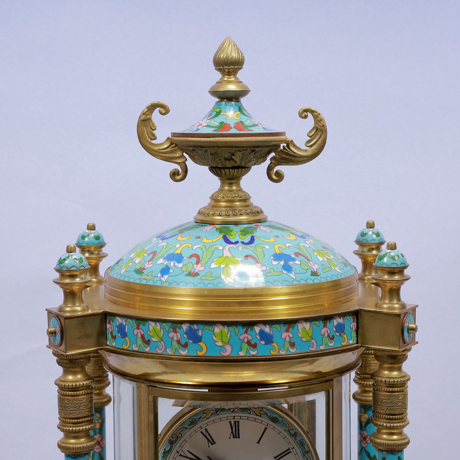 An Exquisite Cloisonne Flower Pattern Table Clock Ornament - 2