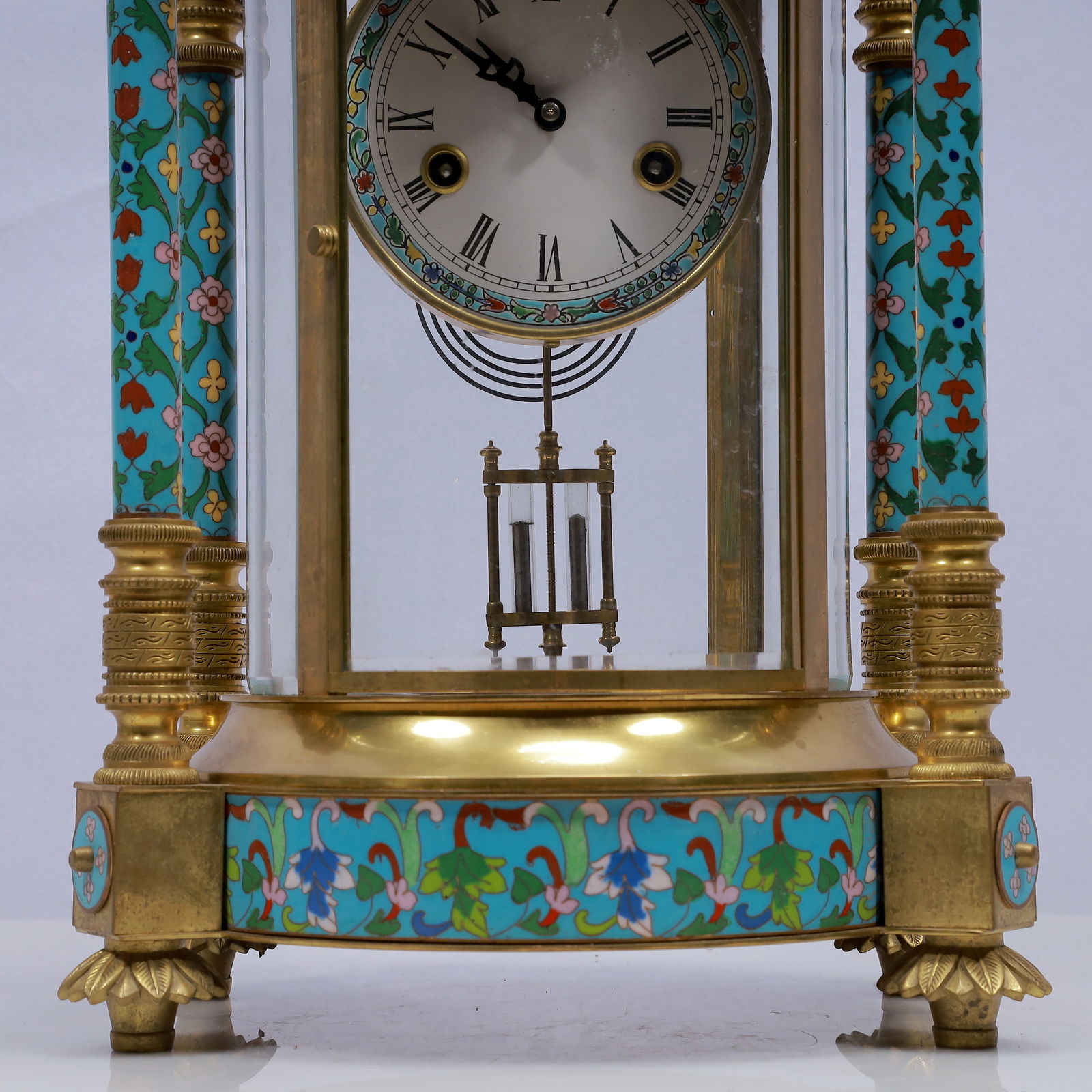 An Exquisite Cloisonne Flower Pattern Table Clock Ornament - 4