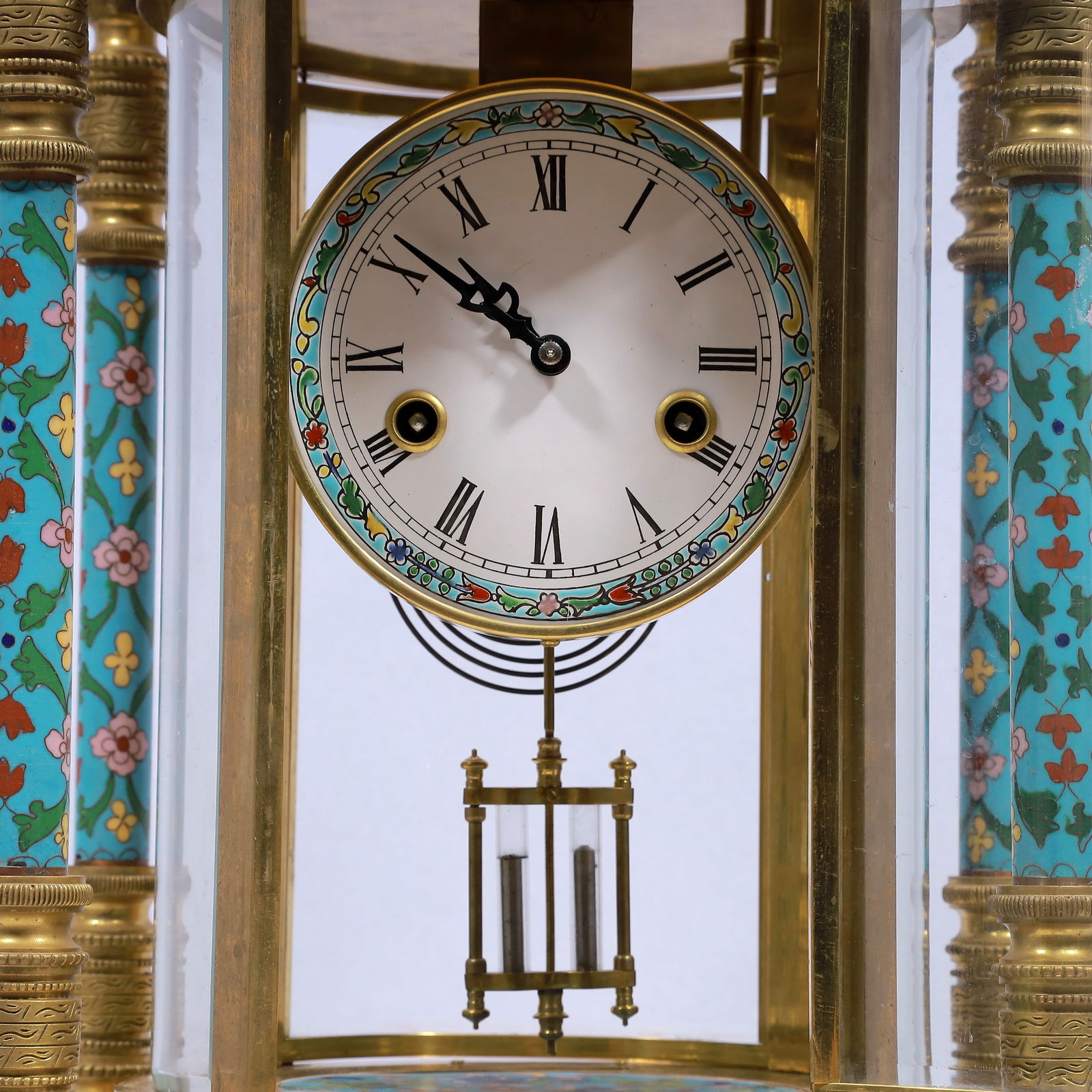 An Exquisite Cloisonne Flower Pattern Table Clock Ornament - 5