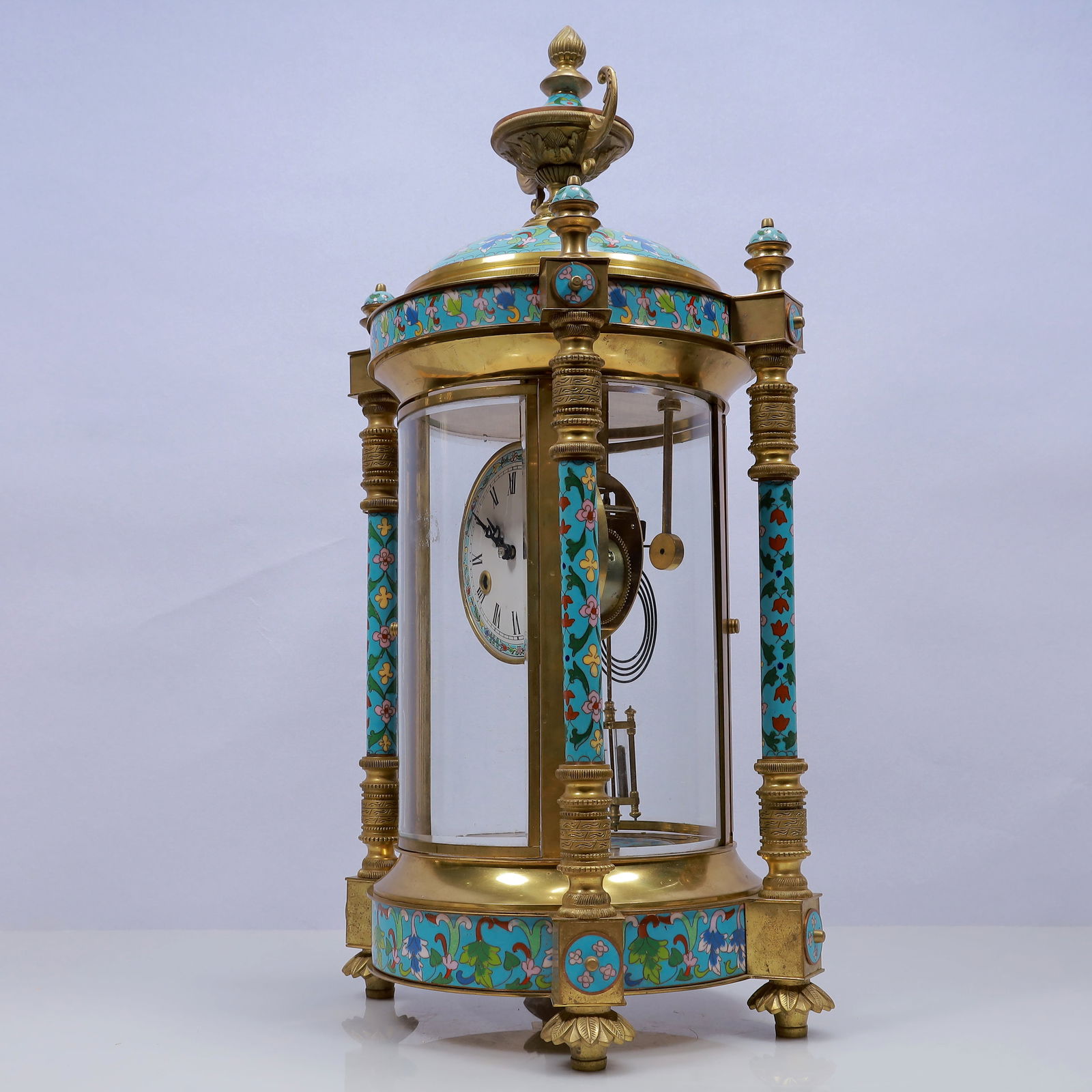 An Exquisite Cloisonne Flower Pattern Table Clock Ornament - 6