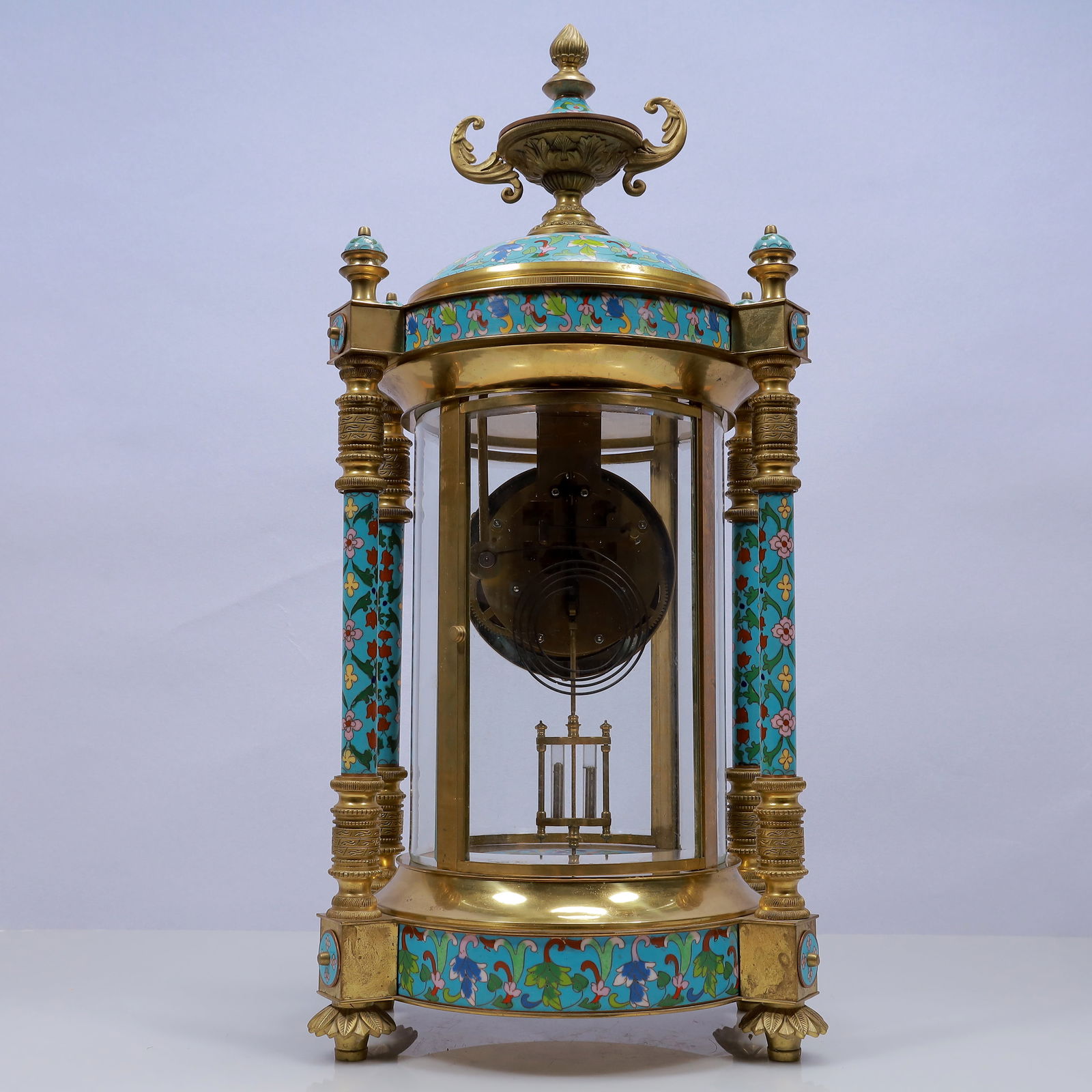 An Exquisite Cloisonne Flower Pattern Table Clock Ornament - 8