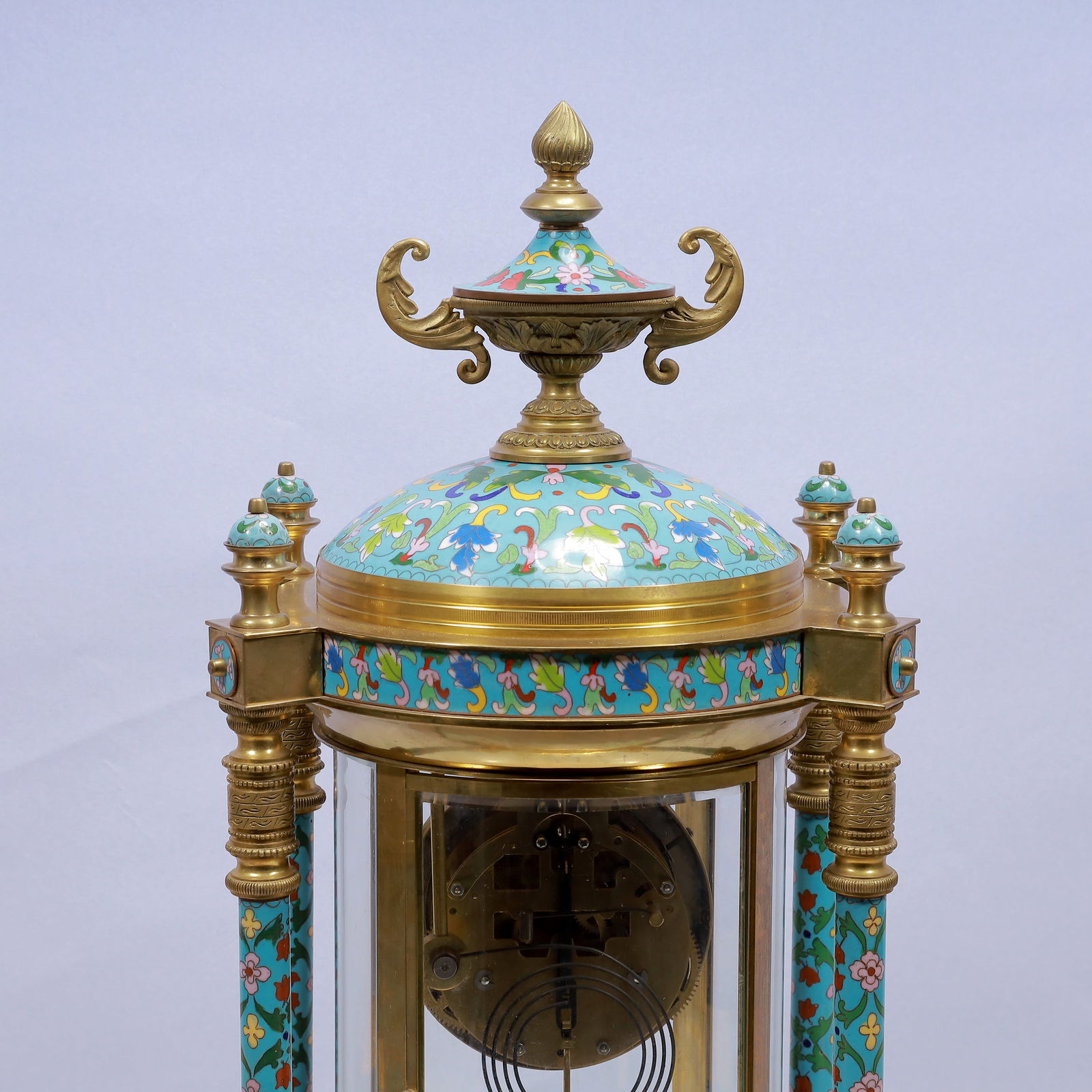 An Exquisite Cloisonne Flower Pattern Table Clock Ornament - 9