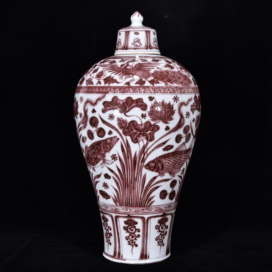 A Huge Underglaze-Red Fish and Algae Pattern Bottle (1 of 9)