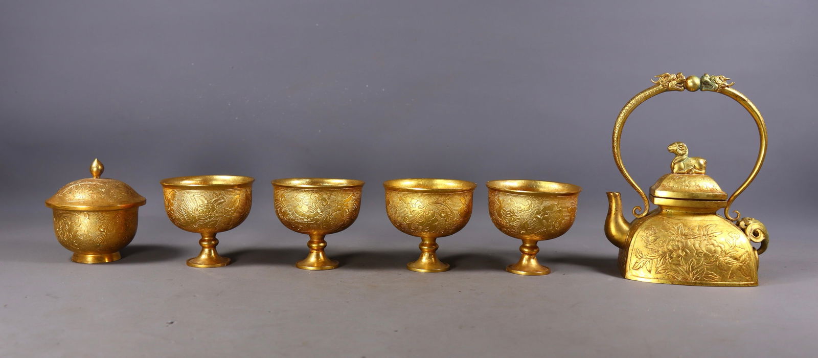 A Set of Fine Gilt Bronze Flower Pattern Teaware (1 of 9)