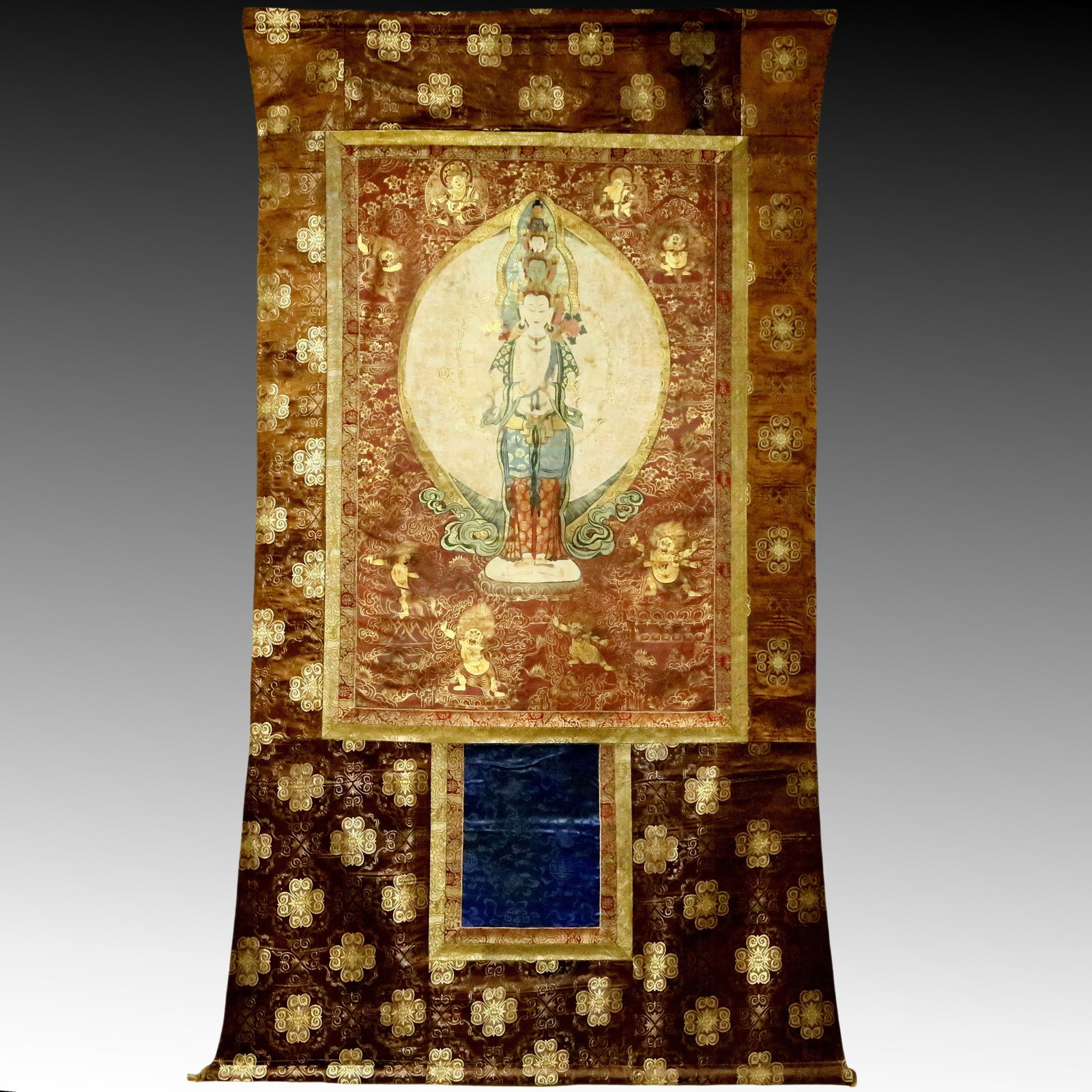 An Exquisite Brocade Painted Color Statue of Thousand-hand Guanyin Tangka (1 of 10)