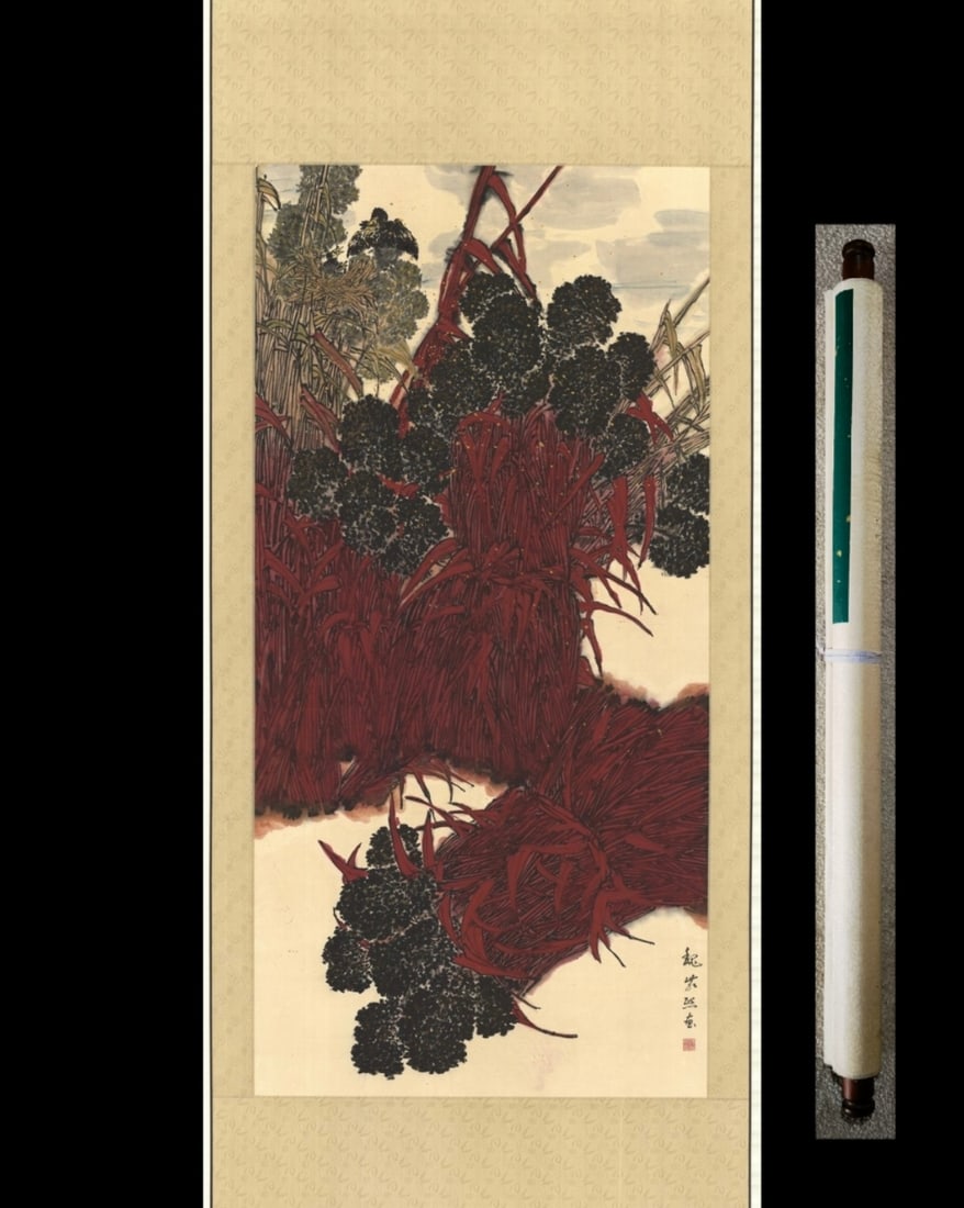 A Chinese Vertical Scroll Ink Painting of Hay Bale on Paper,Wei Zixi (1 of 9)