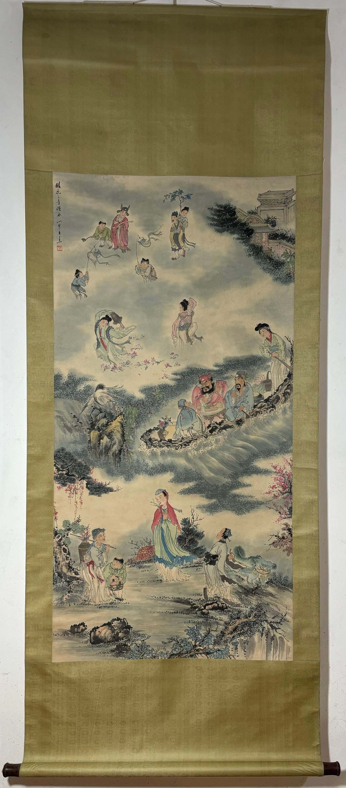 A Chinese Vertical Scroll Ink Painting of Character and Story on Paper,Wang Su (1 of 9)