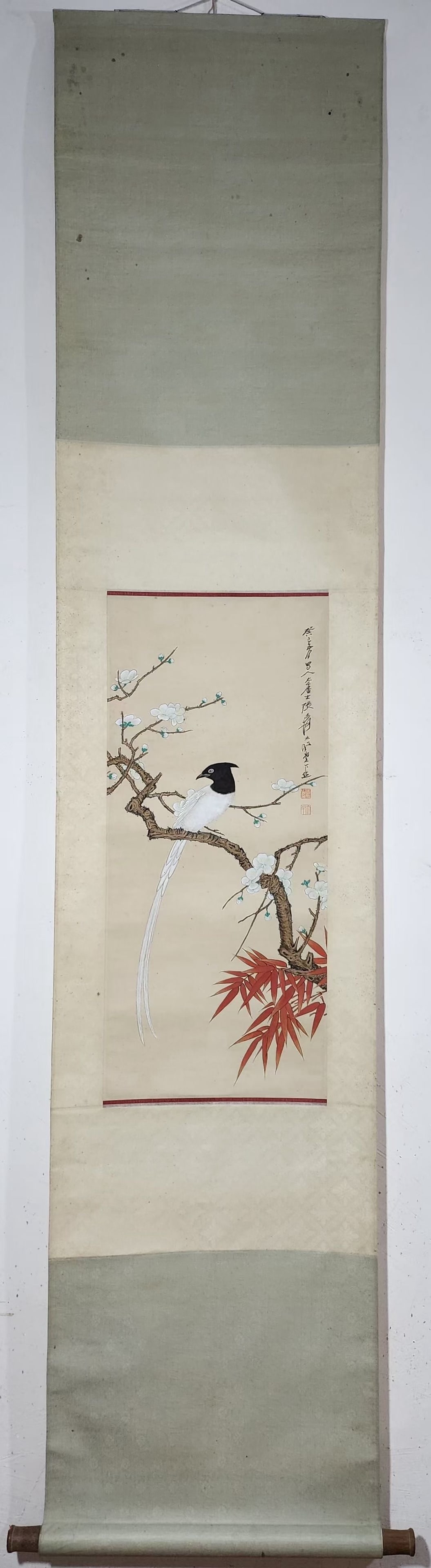 A Chinese Vertical Scroll Ink Painting of Flower and Bird on Paper,Zhang Daqian (1 of 9)