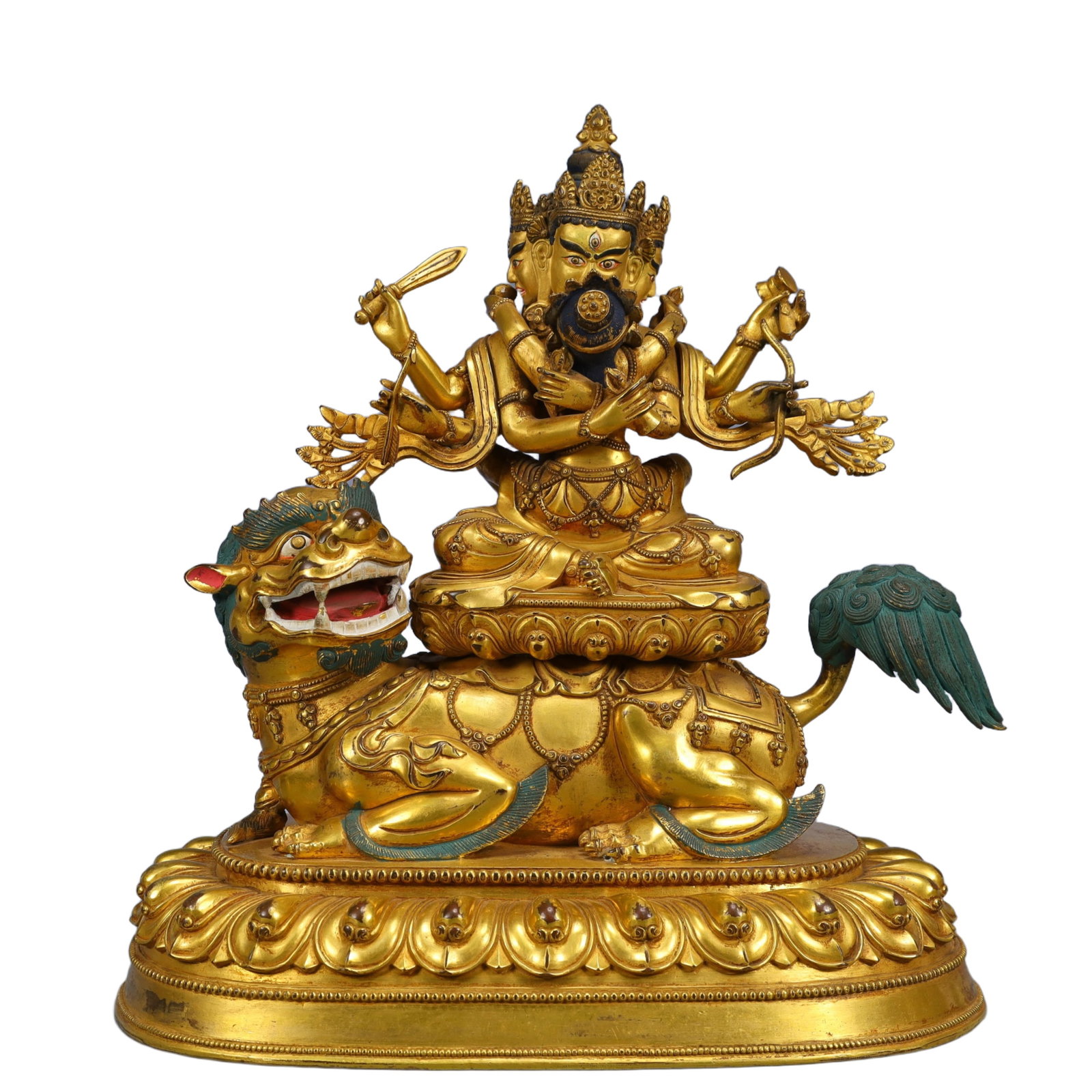 A Solemn Gilt Bronze Statue of Manjusri Rides the Lion (1 of 11)