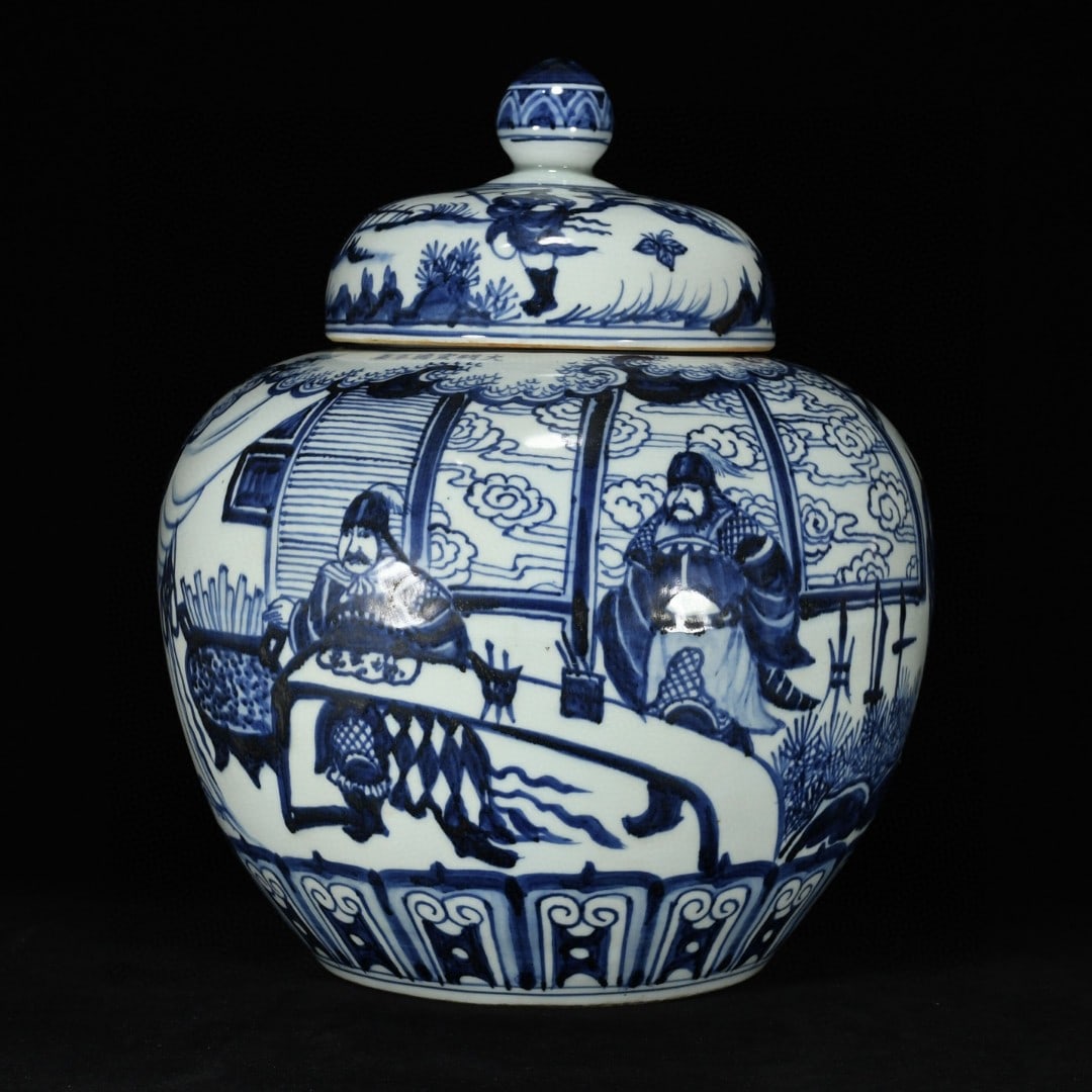 A Rare Blue and White Character and Story Pattern Cover Jar (1 of 8)
