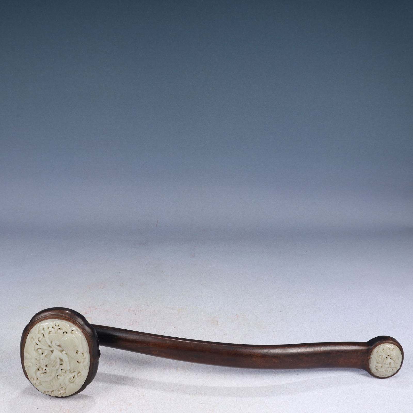 A Huge Zitanwood Inlaid White Jade Hollow Dragon Pattern Ruyi (1 of 8)