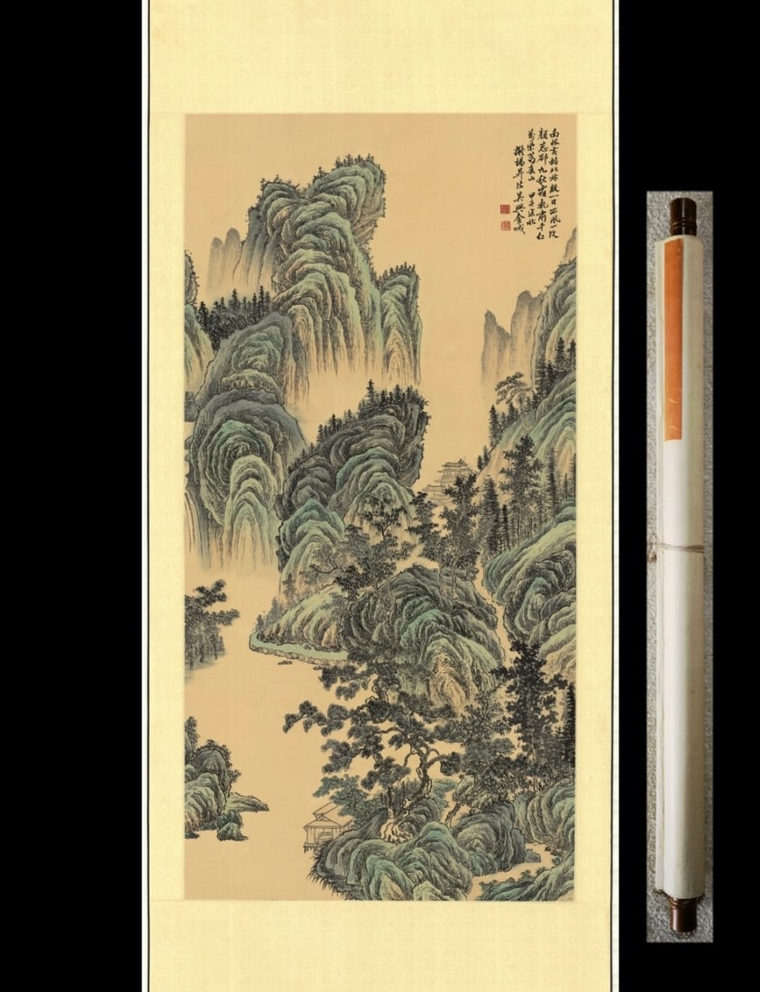A Chinese Vertical Scroll Ink Painting of Landscape on Paper,Ji Cheng (1 of 9)