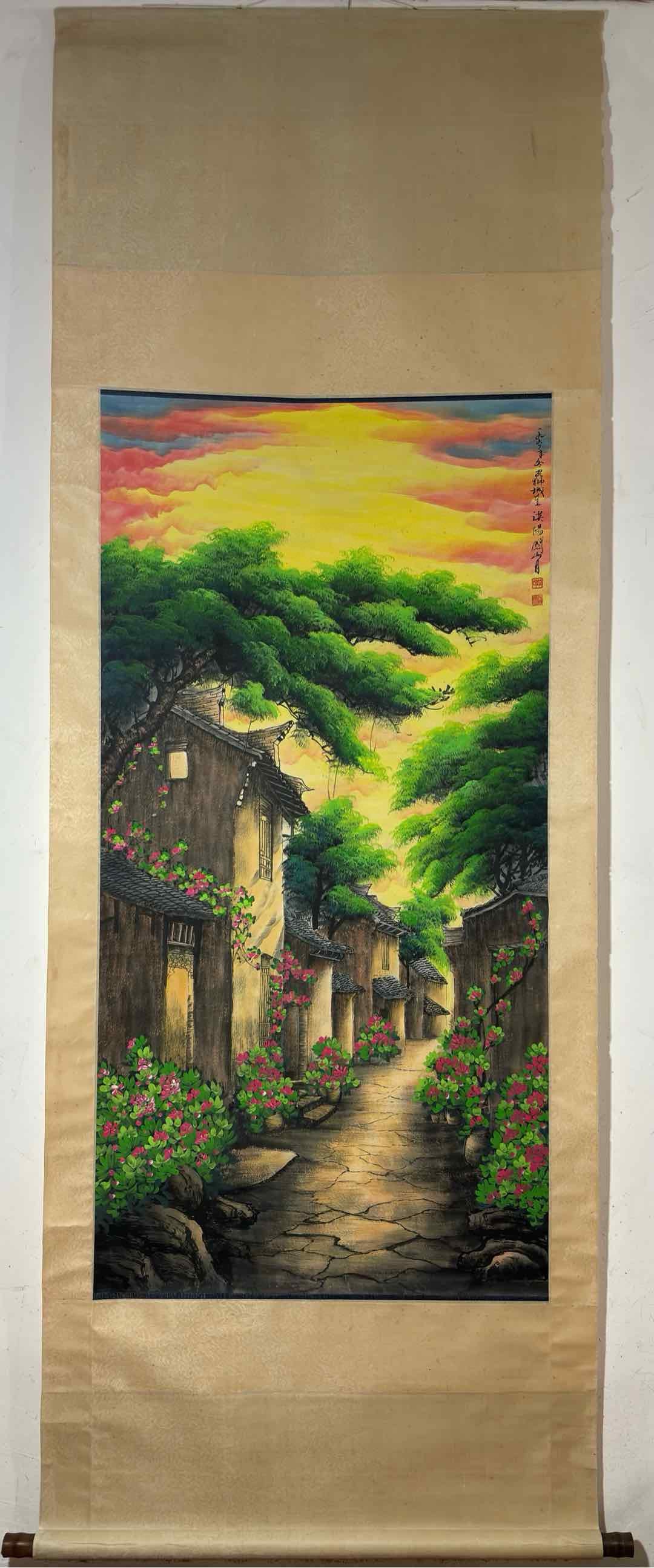 A Chinese Vertical Scroll Ink Painting of Landscape on Paper,Guan Shanyue (1 of 9)