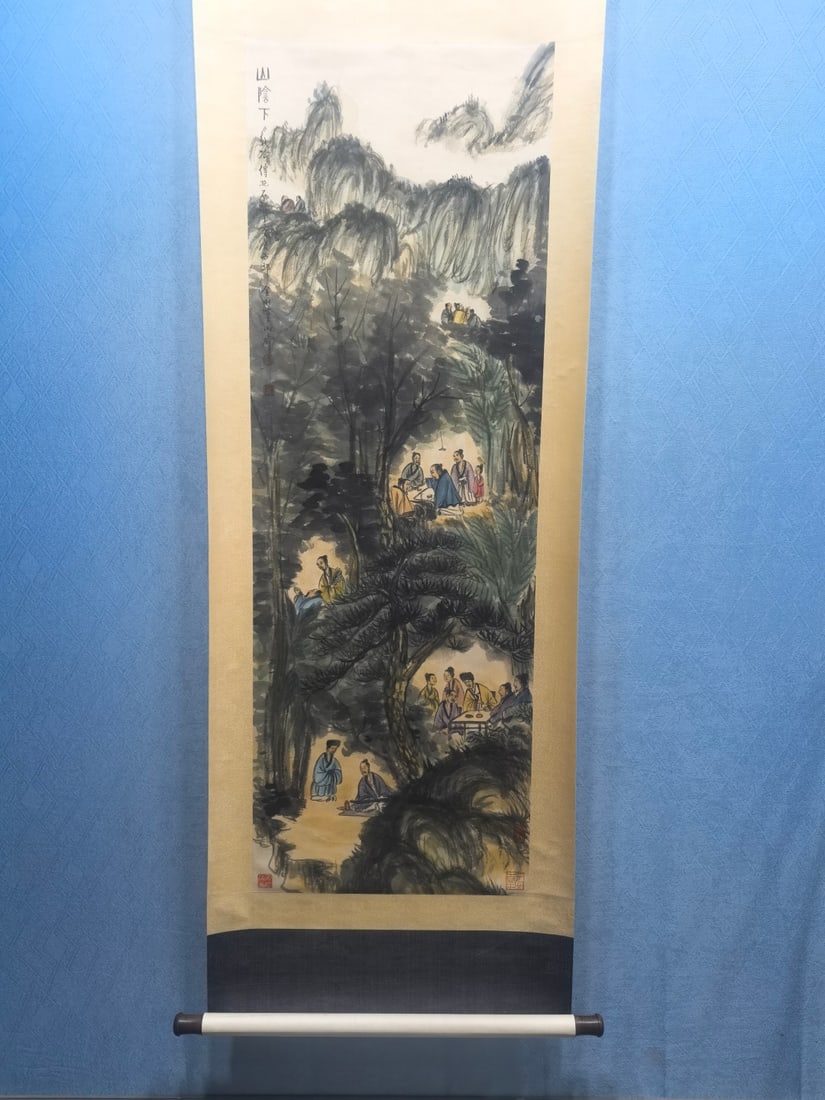 A Chinese Vertical Scroll Ink Painting of Landscape and Figure on Paper,Fu Baoshi (1 of 7)