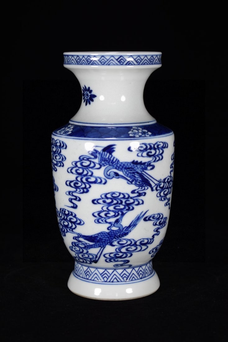 An Exquisite Blue and White Auspicious Cloud and Crane Pattern Vase (1 of 8)